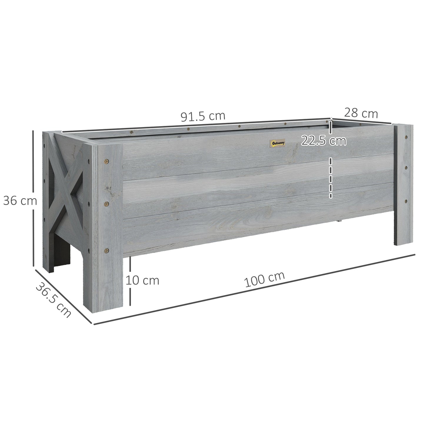 58L Garden Raised Bed Planter Grow Containers for Outdoor Patio Plant Flower Vegetable Pot Fir Wood, 100 x 36.5 x 36 cm, Grey