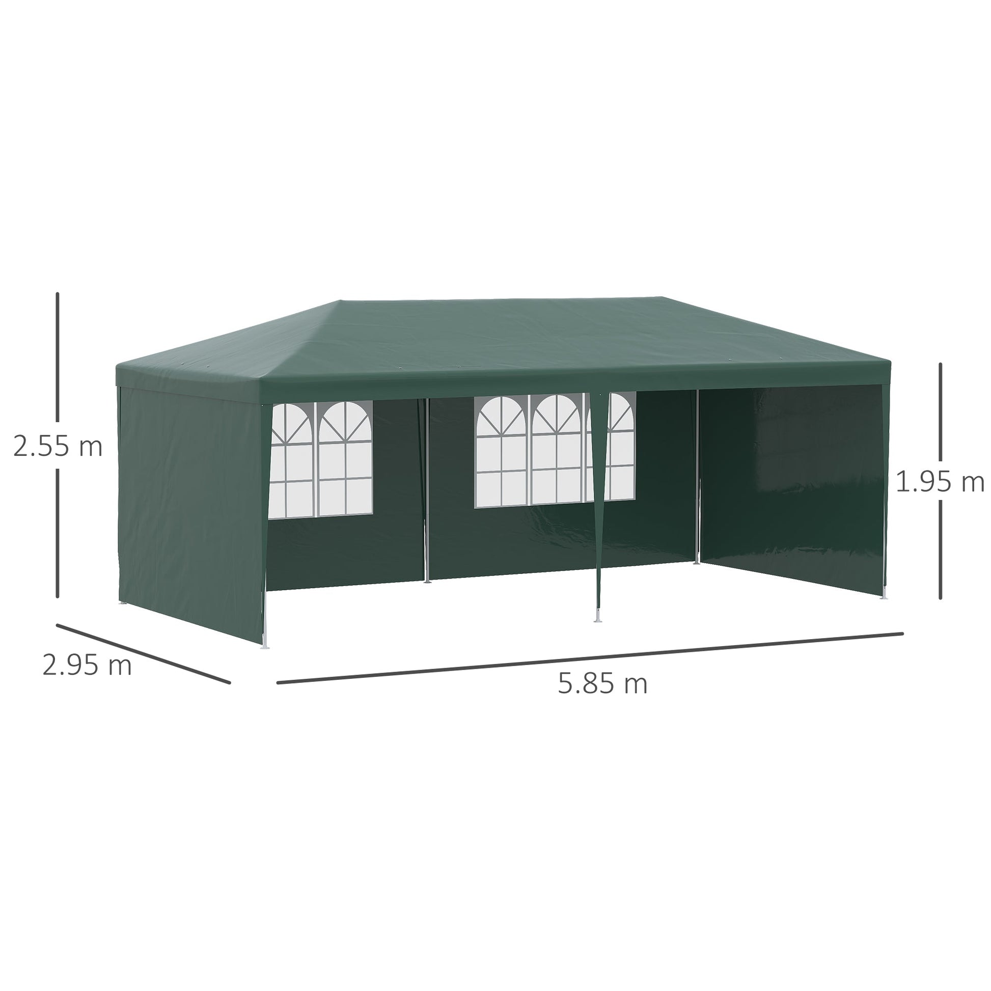 6 x 3 m Party Tent Gazebo Marquee Outdoor Patio Canopy Shelter with Windows and Side Panels Green