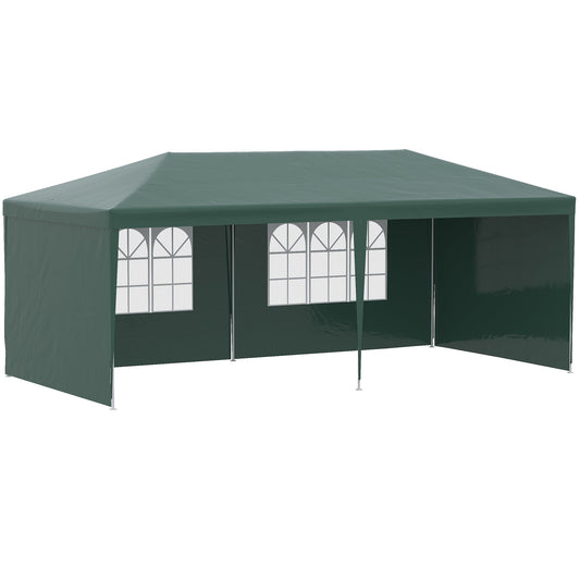 6 x 3 m Party Tent Gazebo Marquee Outdoor Patio Canopy Shelter with Windows and Side Panels Green