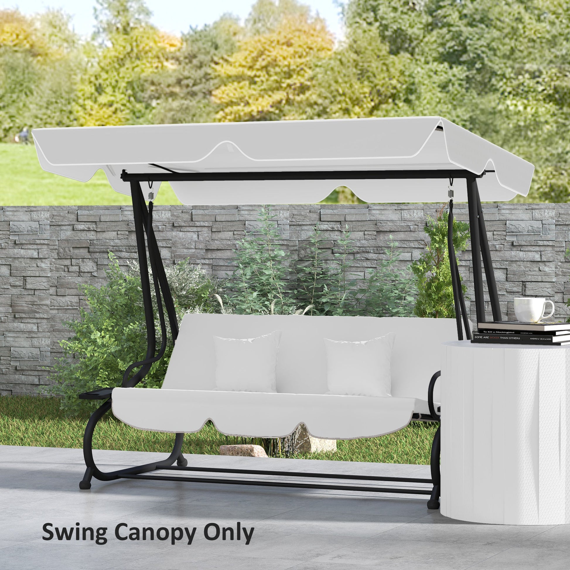 Garden Swing Canopy Replacement 3 Seater, Waterproof Garden Swing Seat Canopy Cover, Windproof Anti-UV Sun Shade (Canopy Only) for Patio, Balcony, Light Grey