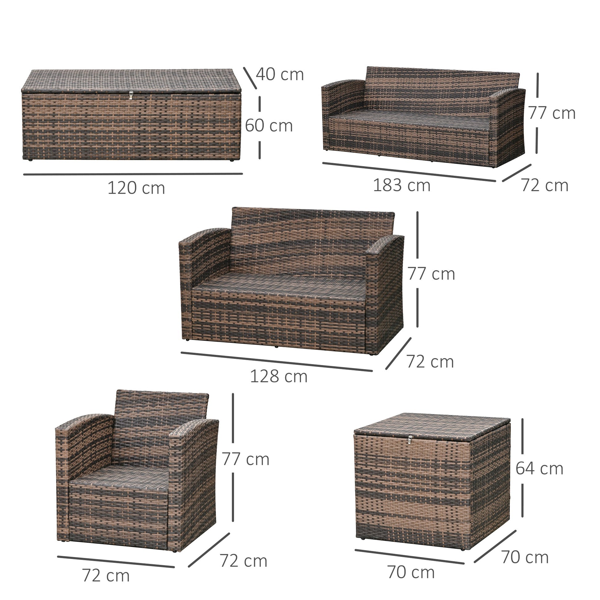 6 Pieces Rattan Garden Furniture Set, 7 Seater Wicker Outdoor Furniture Set with Storage Tea Table & Side Table, Sectional Garden Sofa Set with Cushions, Orange