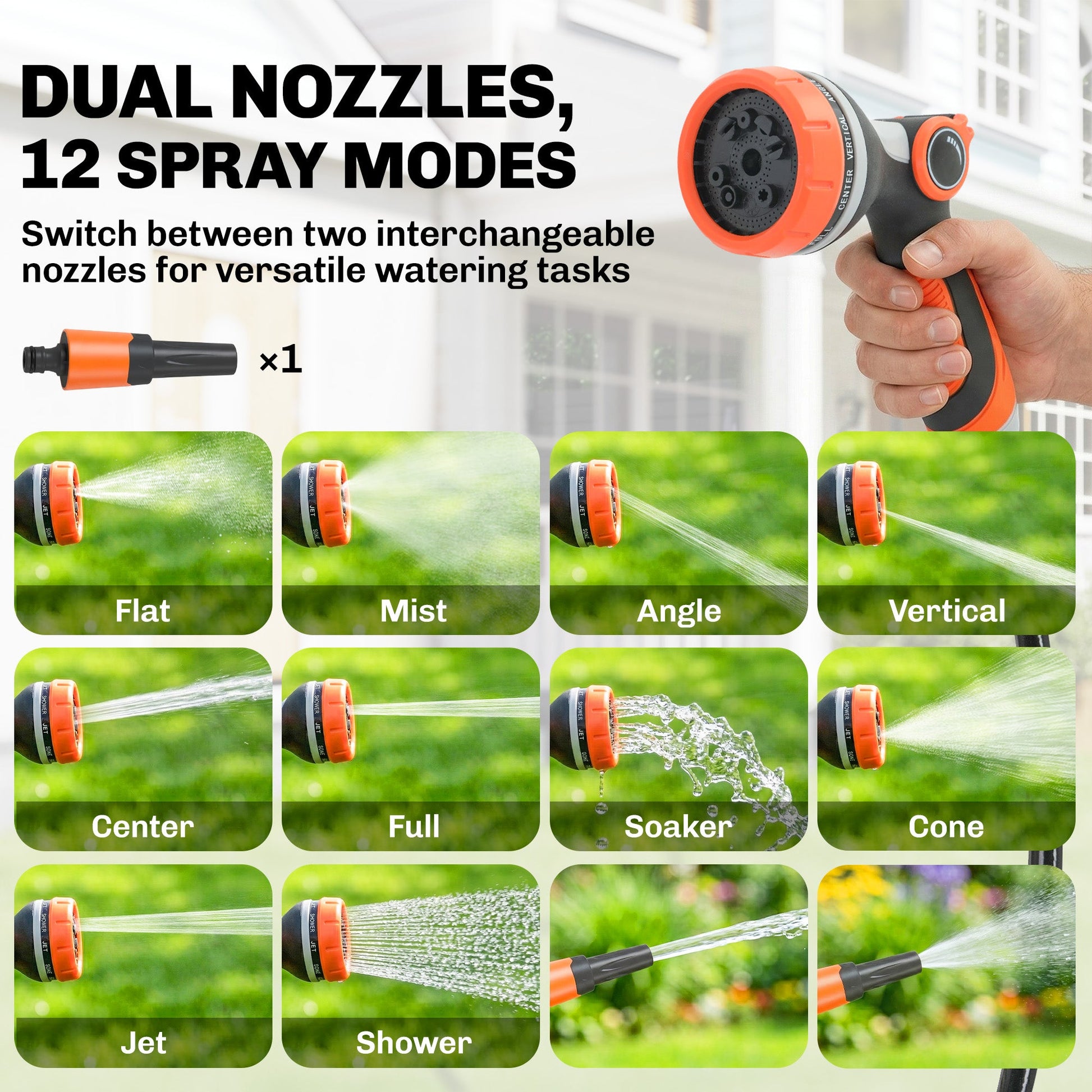 Retractable Hose Reel Wall Mounted, 28+2m Garden Hose Pipe Reel with Auto Retraction, Self-Locking, Slow Return System, 180° Swivel Bracket, 12-Pattern Nozzles and Faucet Adaptor, Orange