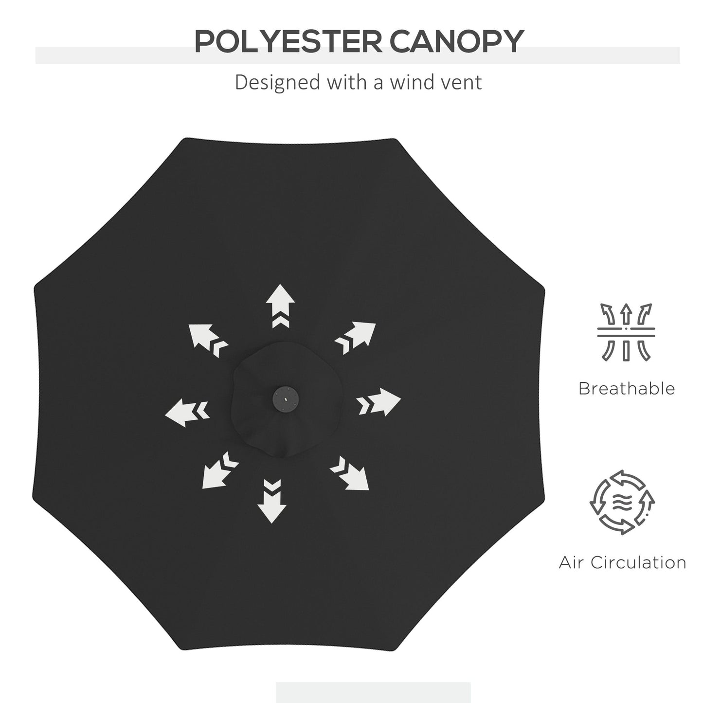 2.7m Patio Garden Umbrella Outdoor Parasol with Tilt Crank and 24 LEDs Lights (Black)