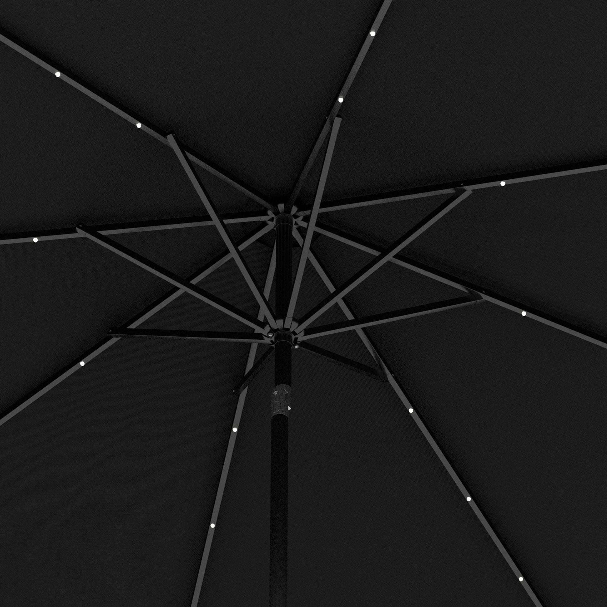 2.7m Patio Garden Umbrella Outdoor Parasol with Tilt Crank and 24 LEDs Lights (Black)