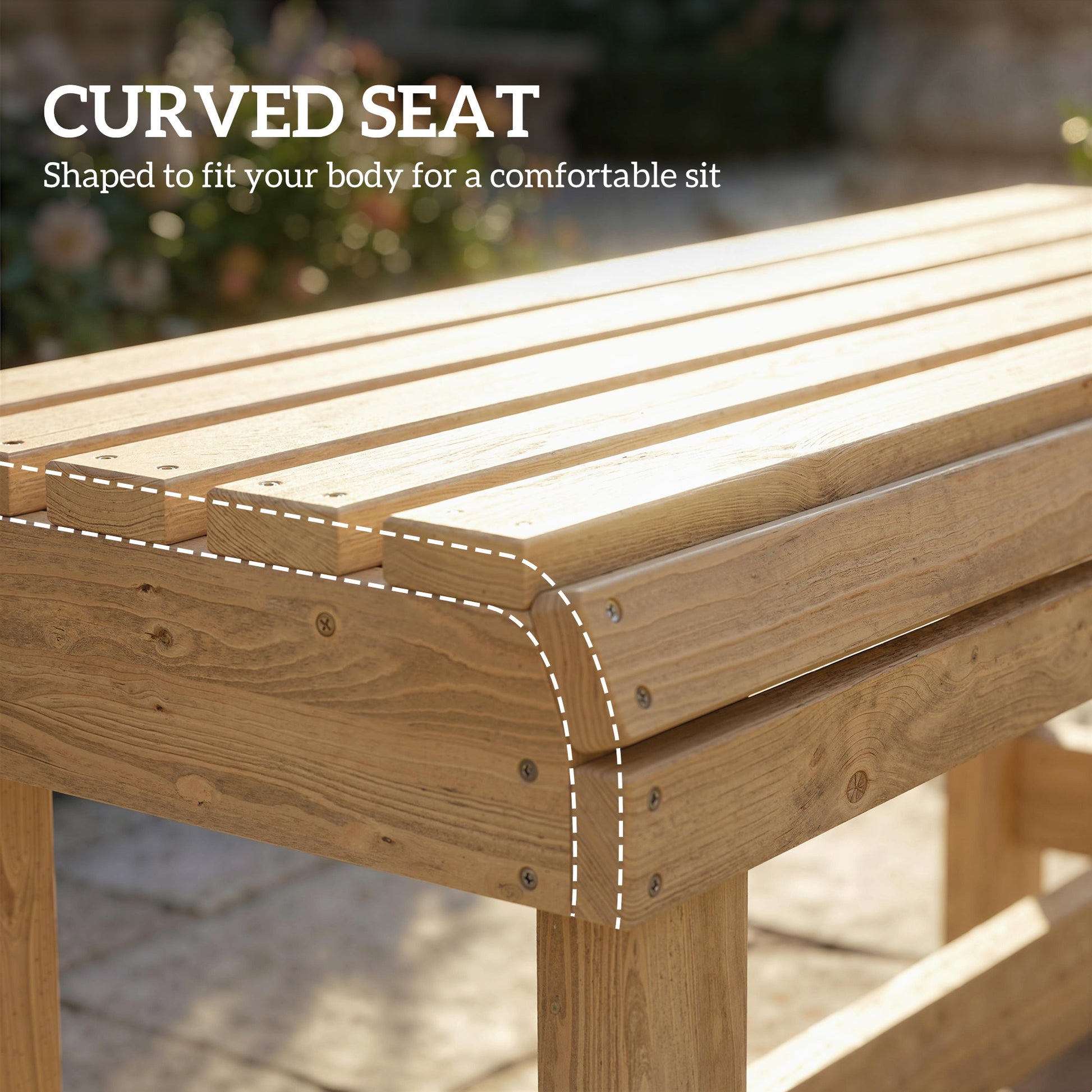 Wooden Garden Bench, 2 Seater Outdoor Bench with Slatted Curved Seat, Backless Small Wood Garden Furniture, 240 KG Capacity for Porch, Park, Patio, 100 x 40 x 43 cm, Natural Wood Finish