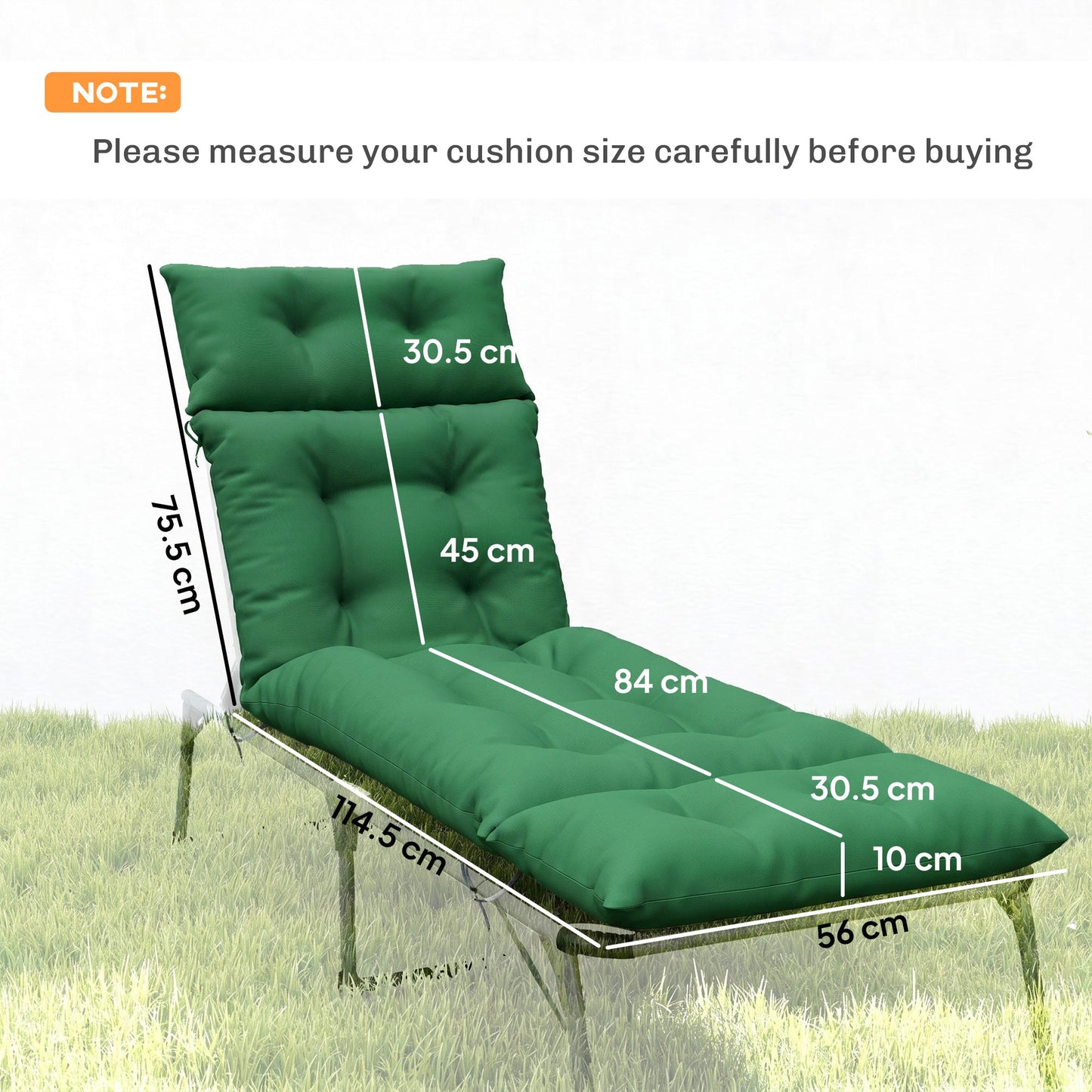 Sun Lounger Cushions Only, 190x56x10cm Garden Lounge Chair Cushions Set of 2, UPF20+ 220gsm Fabric, Thick Sunbed Replacement Pads with 6 Ties, Green