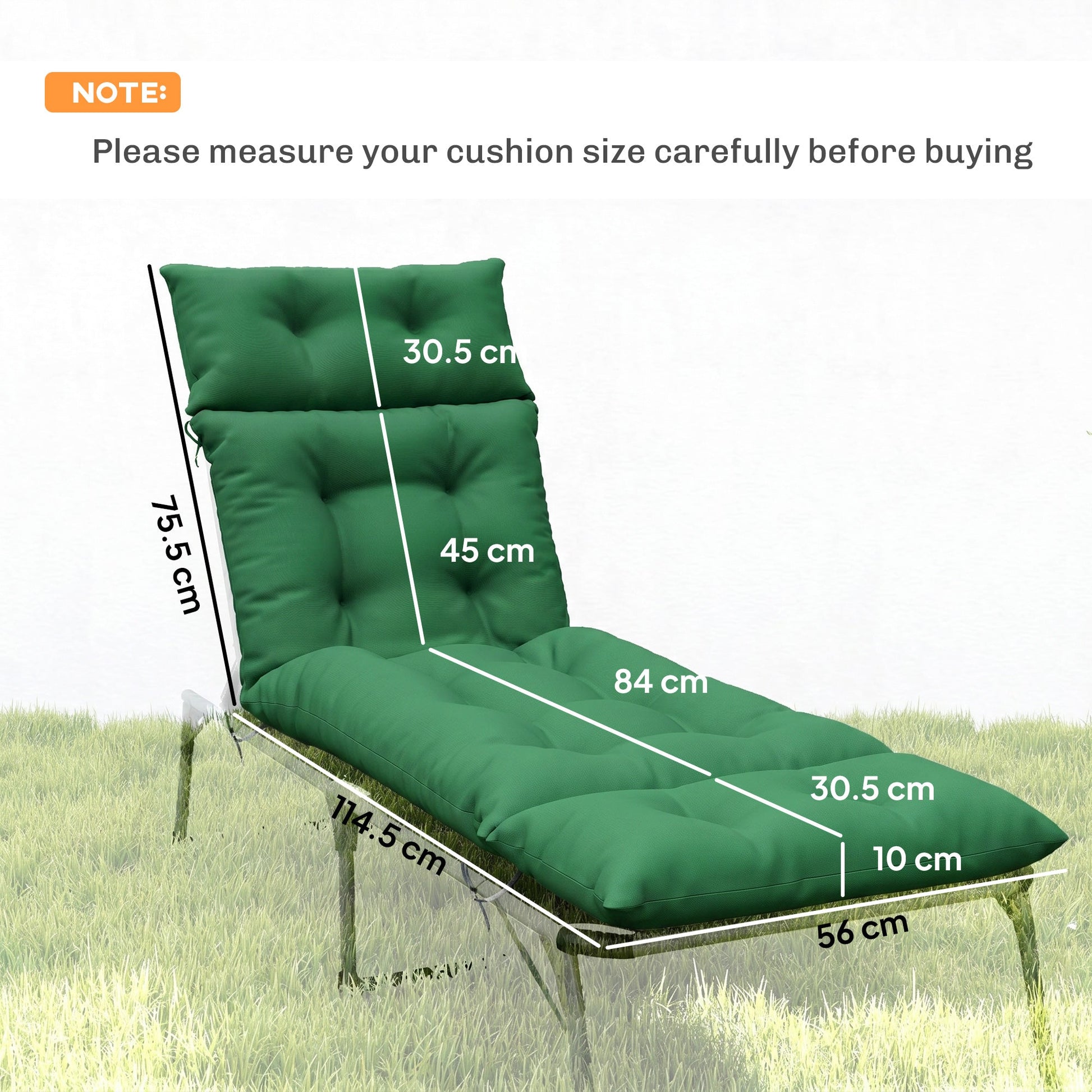 Sun Lounger Cushions Only, 190x56x10cm Garden Lounge Chair Cushions Set of 2, UPF20+ 220gsm Fabric, Thick Sunbed Replacement Pads with 6 Ties, Green
