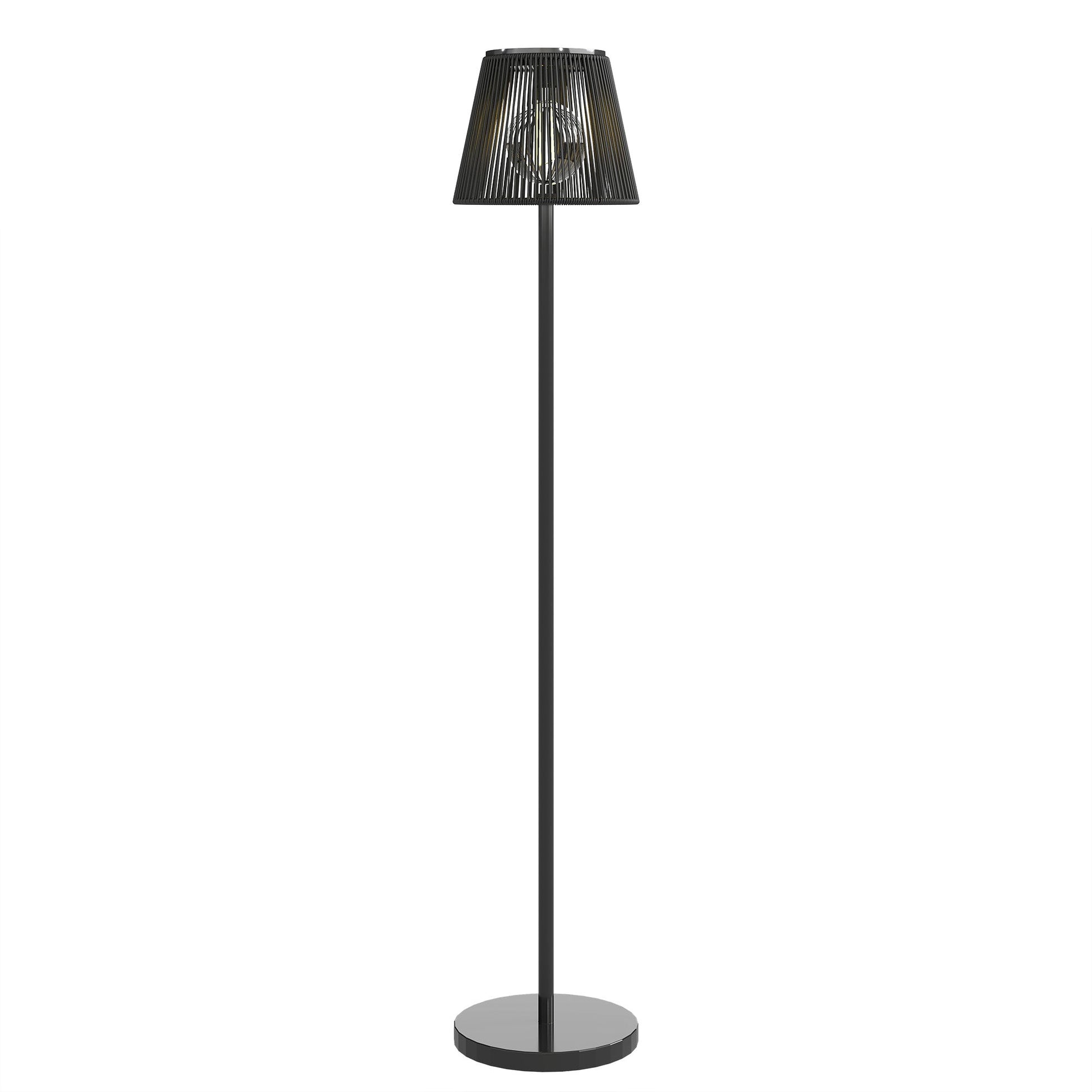Outdoor Solar Floor Lamp, Adjustable Height Rechargeable Floor Lamp, IP44 Waterproof, with Light Sensor, 2700K Warm Light for Garden and Balcony, Black