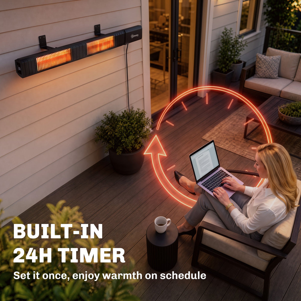 3000 W Electric Infrared Patio Heater, Wall Mounted IP65 Waterproof Outdoor Garden Heater with 9 Heat Settings, 24H Timer, Touch/Remote Control, LED Display for Indoor & Outdoor, Black