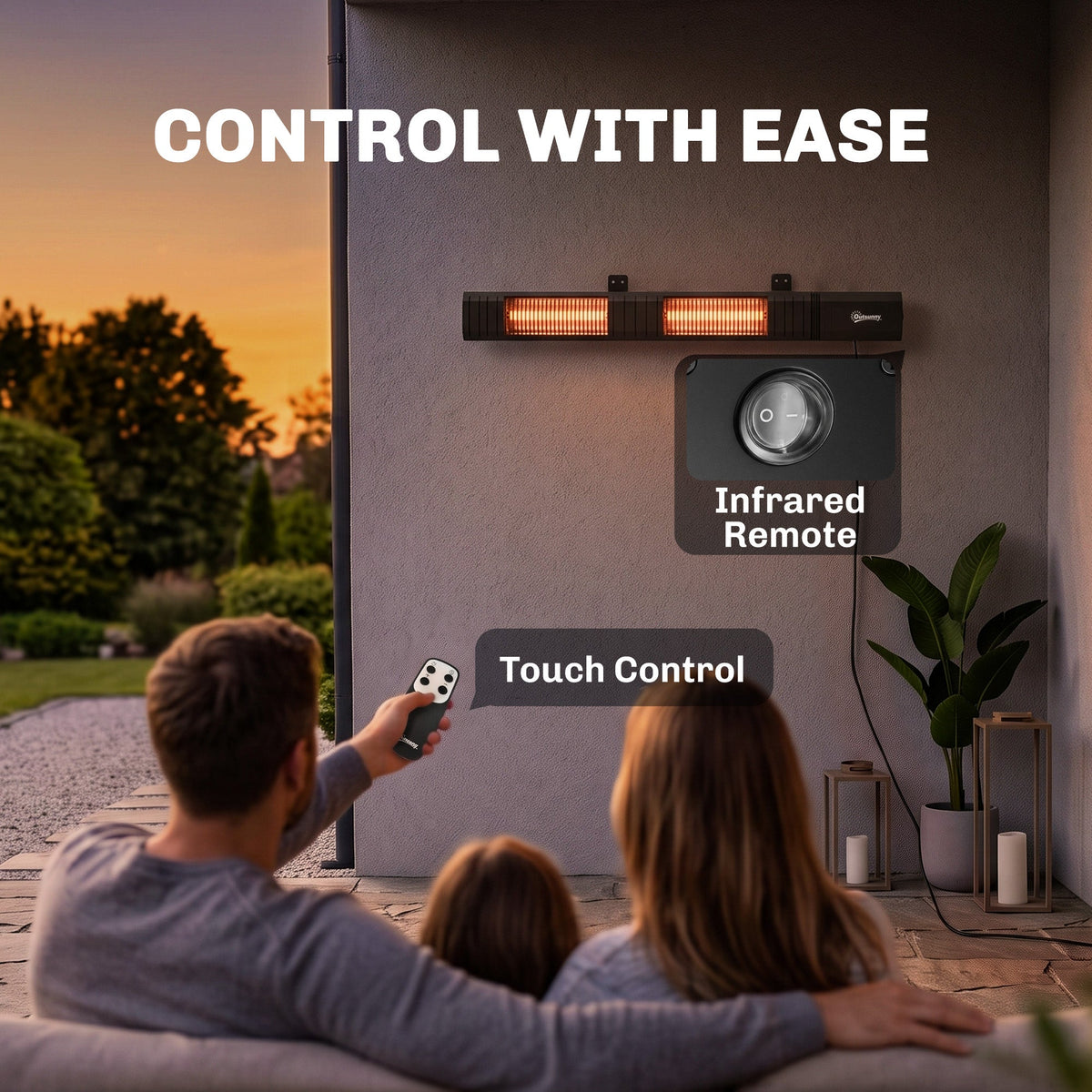 3000 W Electric Infrared Patio Heater, Wall Mounted IP65 Waterproof Outdoor Garden Heater with 9 Heat Settings, 24H Timer, Touch/Remote Control, LED Display for Indoor & Outdoor, Black