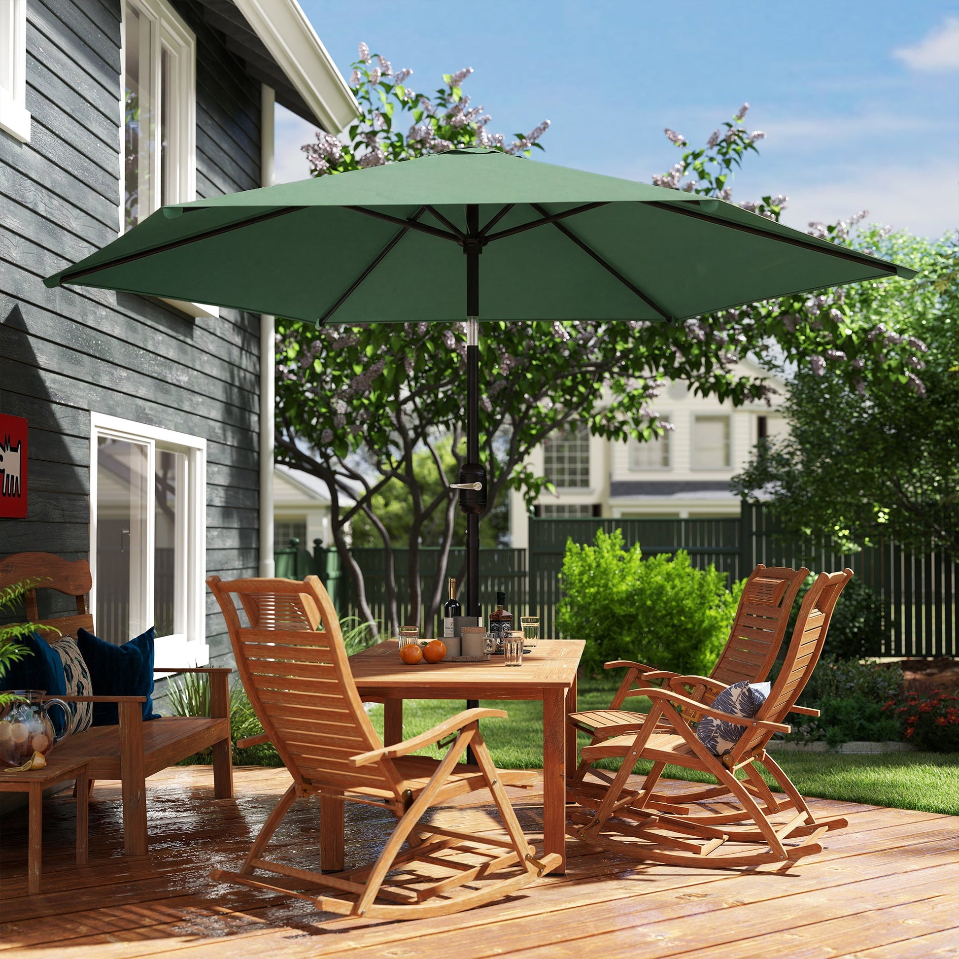 2.6 m Garden Parasol Umbrella with Aluminium Pole, Outdoor Table Market Patio Umbrella Sun Shade with Tilt and Crank, Vent, Dark Green