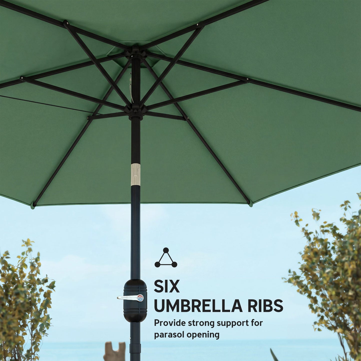2.6 m Garden Parasol Umbrella with Aluminium Pole, Outdoor Table Market Patio Umbrella Sun Shade with Tilt and Crank, Vent, Dark Green