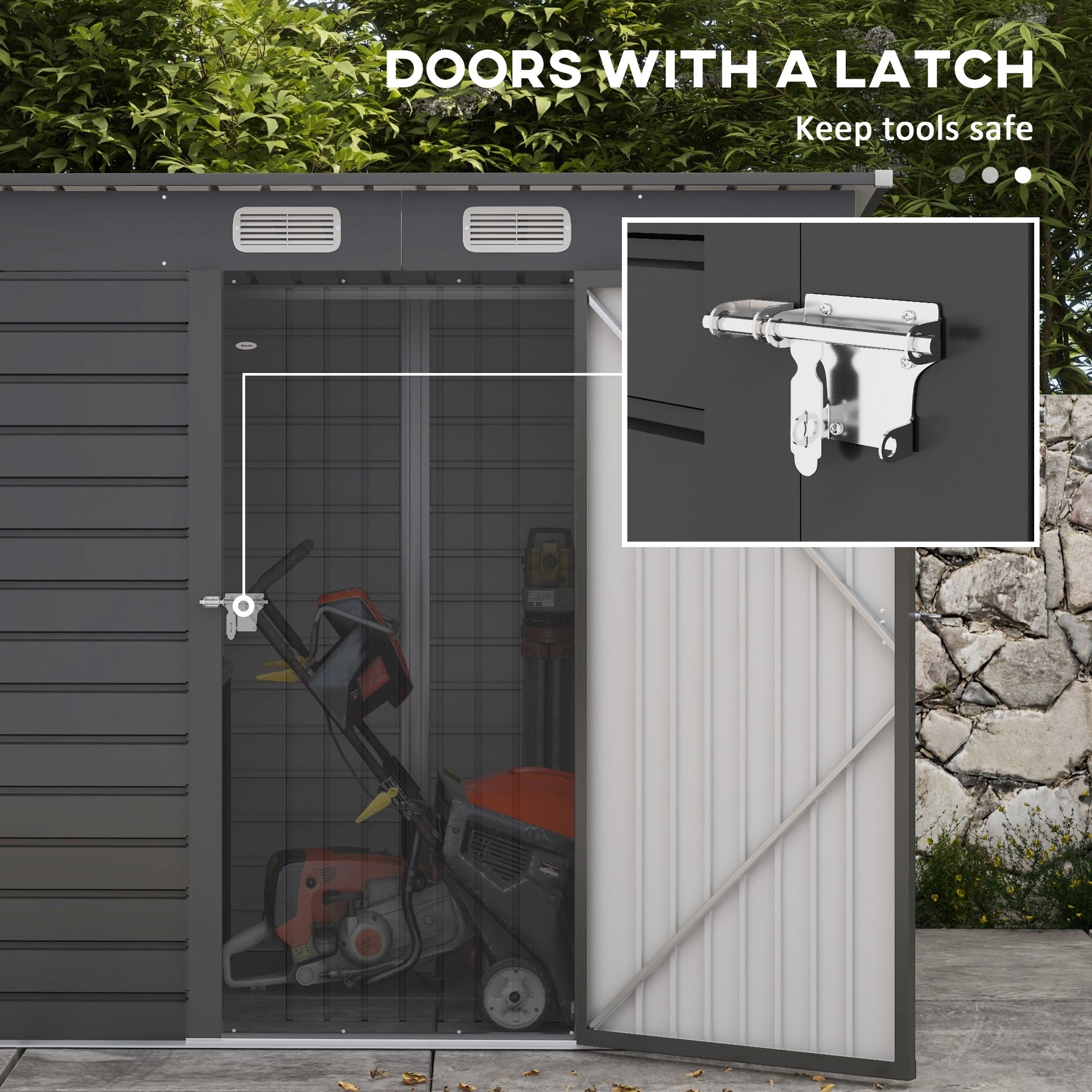 6.3 x 4.3FT Garden Shed. Galvanised Metal Shed, Outdoor Tool Storage Shed with Pent Roof, Lockable Door and 2 Vents, Grey