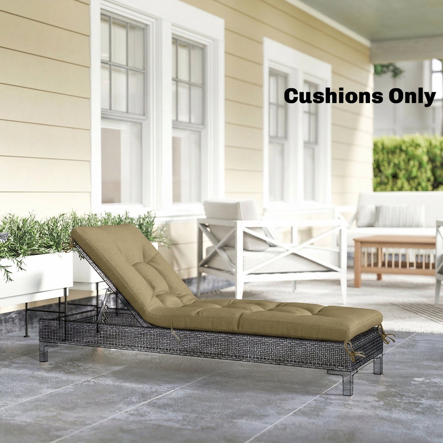 Sun Lounger Cushion, Memory Foam Patio Chair Cushion with Ties, Outdoor Seat Pad Fits 190 x 60 cm Lounger, Sand