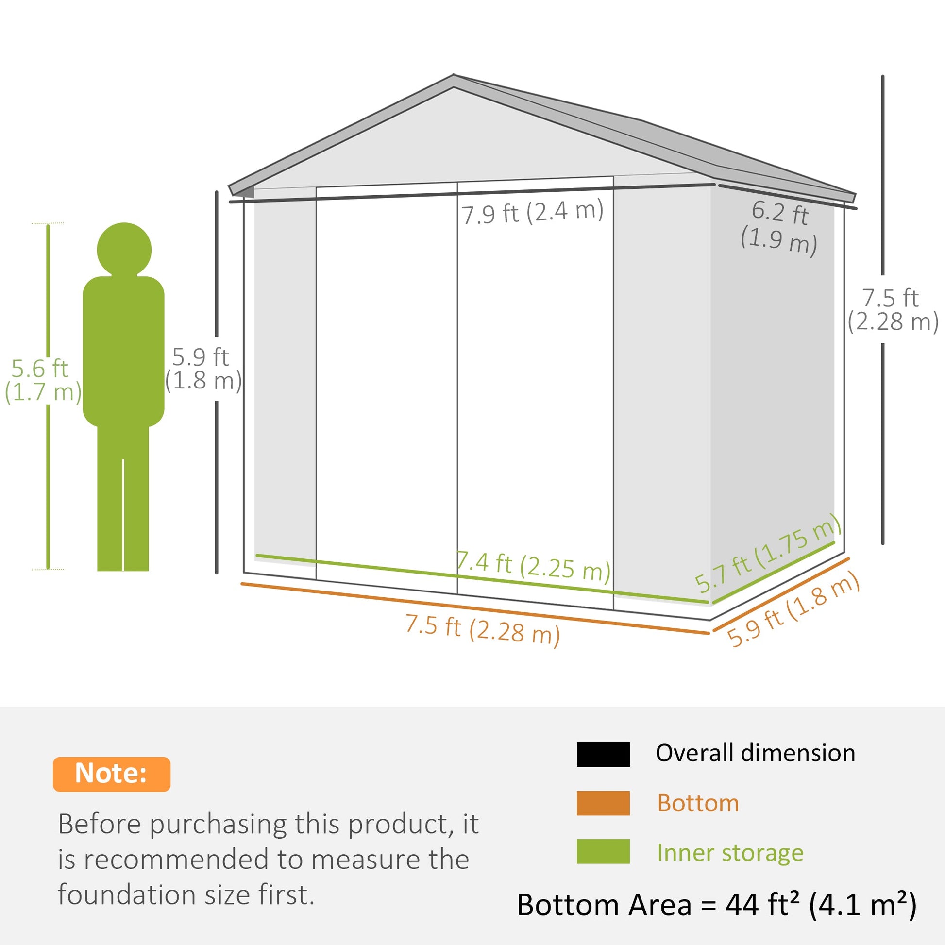 8 x 6ft Plastic Garden Storage Shed with Foundation Kit, Polypropylene Outdoor Storage Tool House with Ventilation Slots and Lockable Door, Light Grey