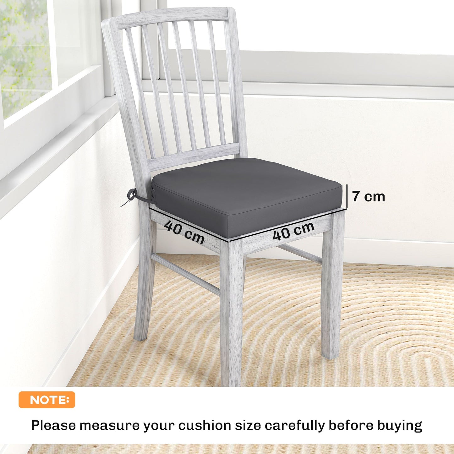 Outdoor Chair Seat Cushions Set of 2, Garden Chair Cushions with 7cm Thick Foam & Ties, Water Repellent and UV Resistant Covers for Patio Furniture 40x40cm, Dark Grey