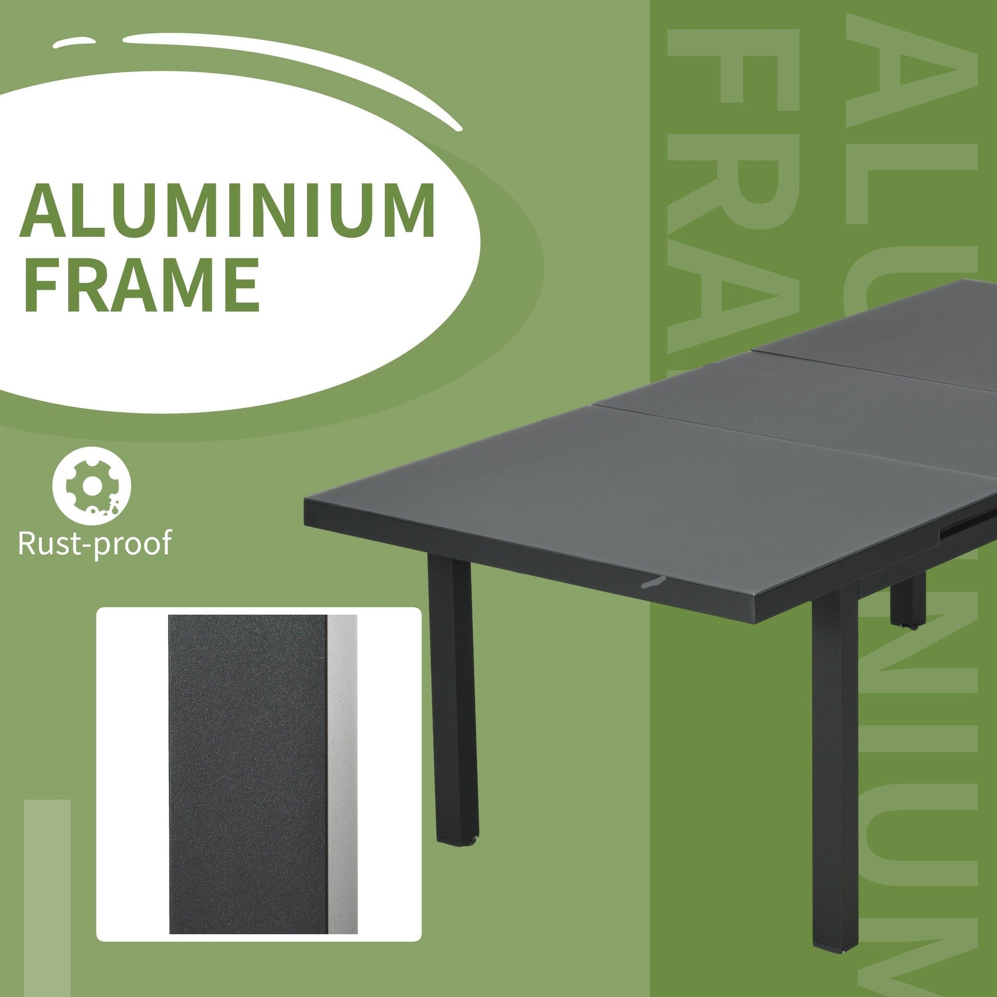 Extending Garden Table, Rectangle Outdoor Dining Table for 6-8, Aluminium Frame, for Lawn Balcony - Charcoal Grey