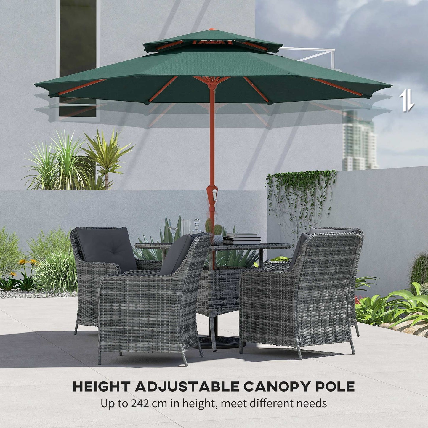 Patio Umbrella with Crank, Double Top Outdoor Market Table Umbrella for Garden, Patio,104'' x 104'', Green