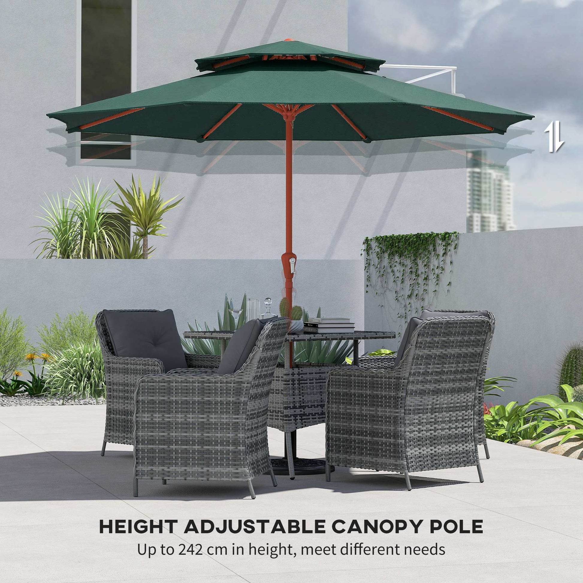 Patio Umbrella with Crank, Double Top Outdoor Market Table Umbrella for Garden, Patio,104'' x 104'', Green