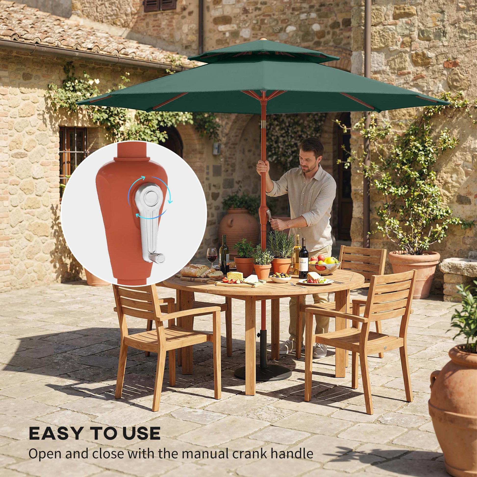 Patio Umbrella with Crank, Double Top Outdoor Market Table Umbrella for Garden, Patio,104'' x 104'', Green