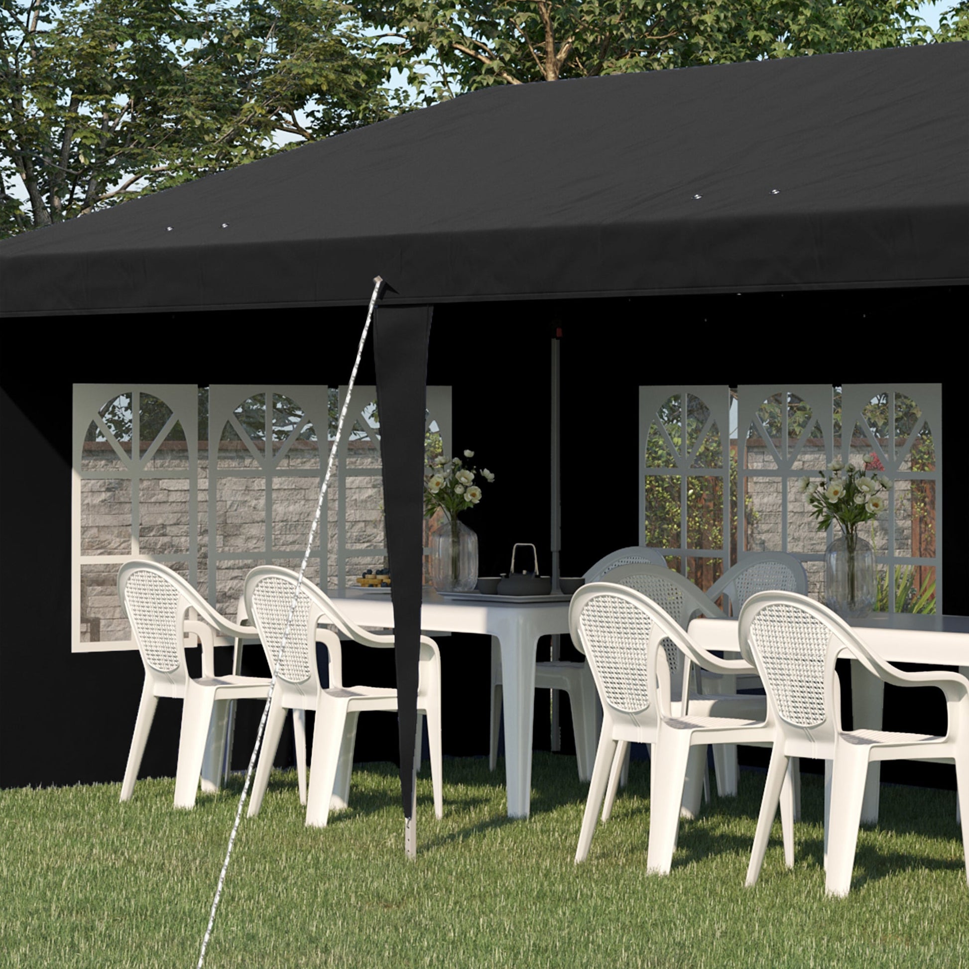 3 x 6m Garden Pop Up Gazebo, Height Adjustable Marquee Party Tent with Sidewalls, Storage Bag, Black