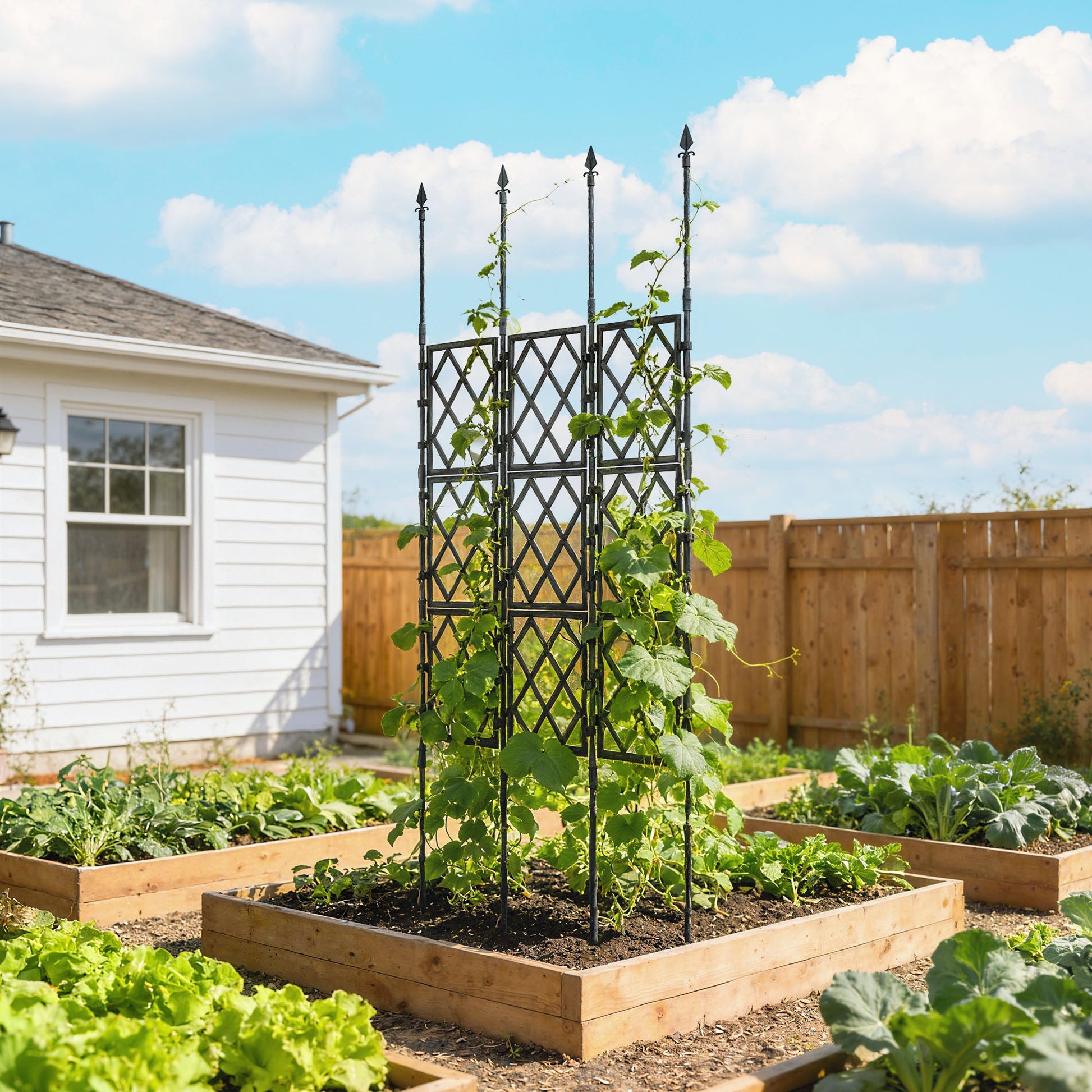 Foldable Garden Trellis, Lattice Climbing Support Trellis for Garden, DIY Assembly for Vines, Vegetables, Flowers, Fruits, 85 x 197 cm, Black