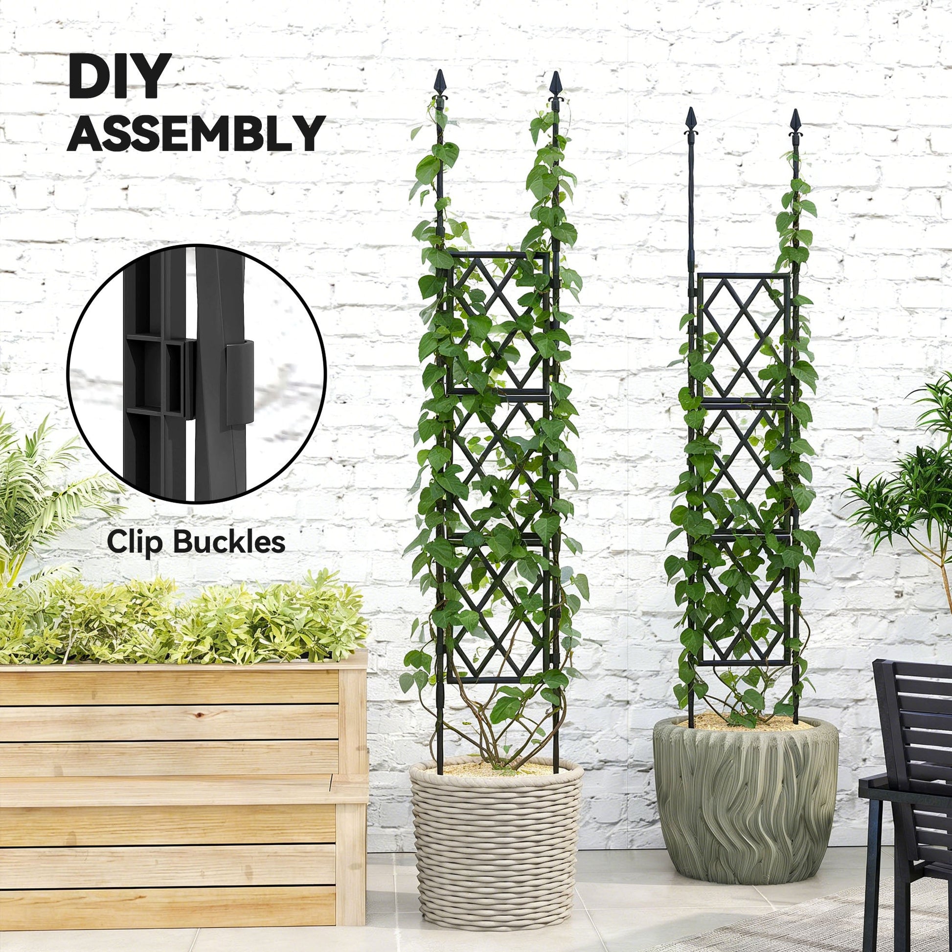 Foldable Garden Trellis, Lattice Climbing Support Trellis for Garden, DIY Assembly for Vines, Vegetables, Flowers, Fruits, 85 x 197 cm, Black