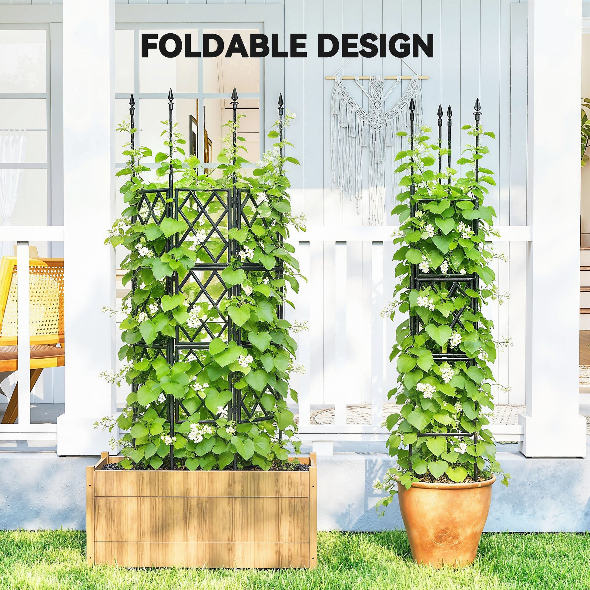 Foldable Garden Trellis, Lattice Climbing Support Trellis for Garden, DIY Assembly for Vines, Vegetables, Flowers, Fruits, 85 x 197 cm, Black