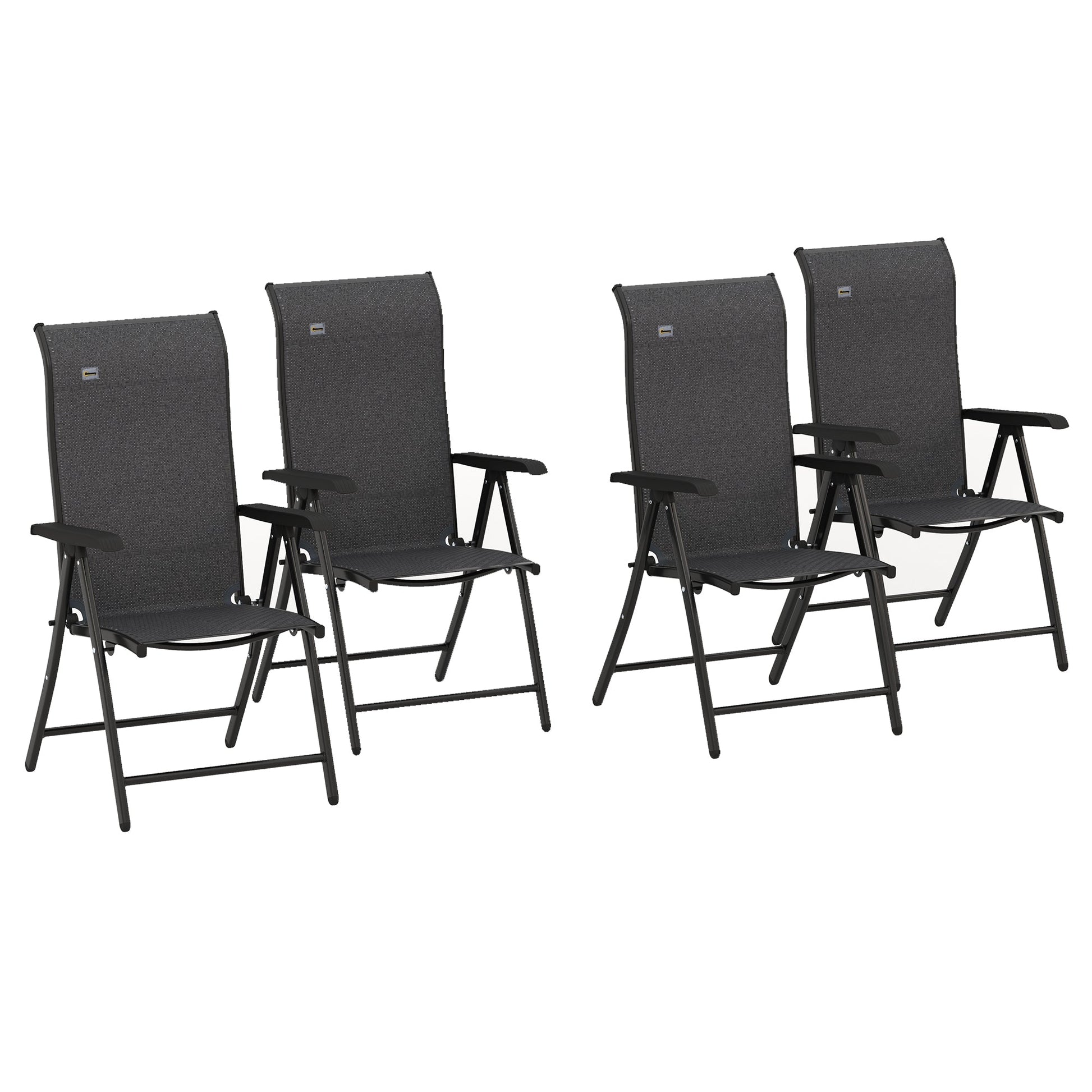 Set of 4 Outdoor Wicker Folding Chairs, Patio PE Rattan Dining Armrests Chair set with 7 Levels Adjustable Backrest, for Outdoors, Camping, Grey