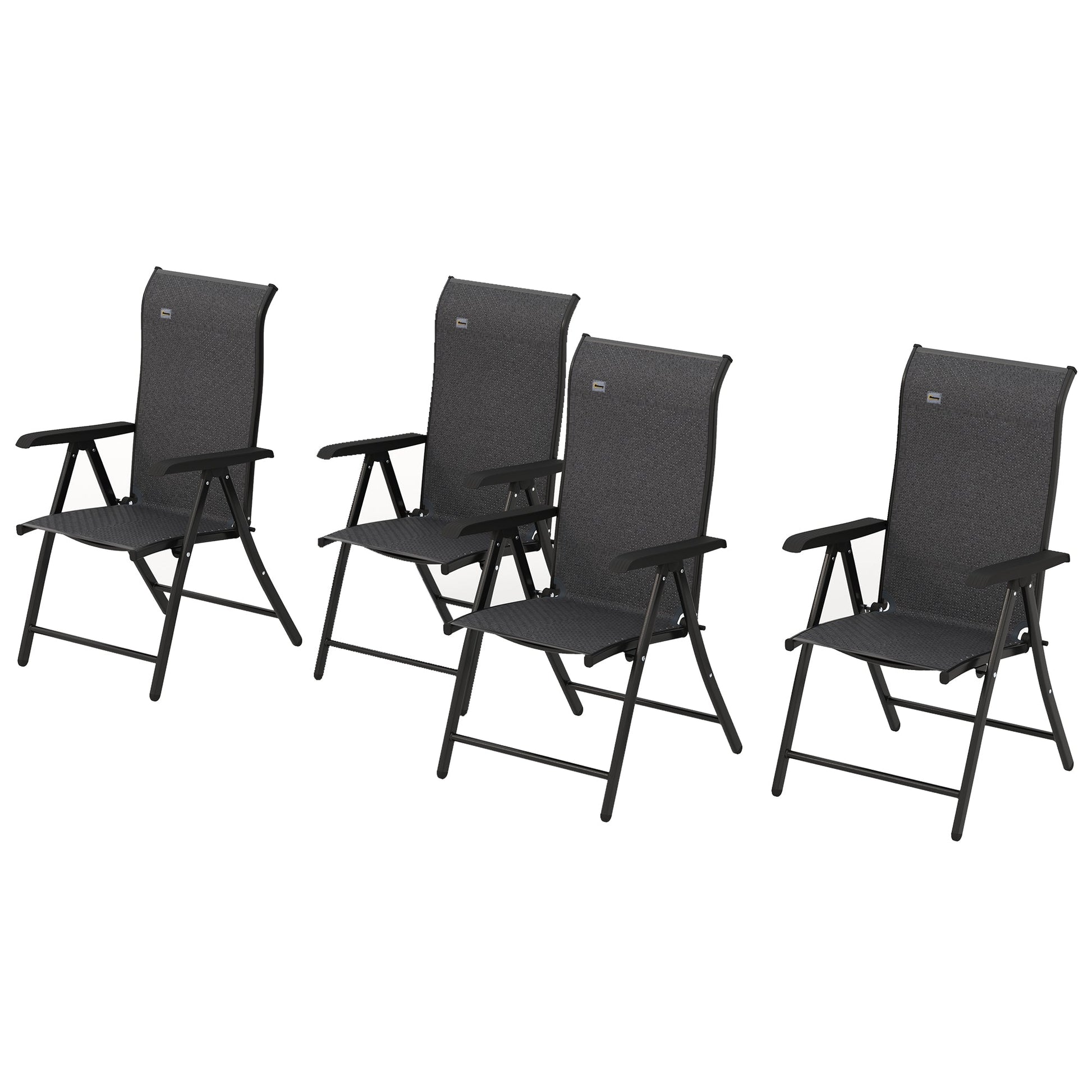 Set of 4 Outdoor Wicker Folding Chairs, Patio PE Rattan Dining Armrests Chair set with 7 Levels Adjustable Backrest, for Outdoors, Camping, Grey