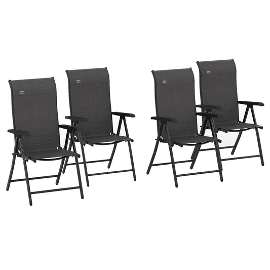 Set of 4 Outdoor Wicker Folding Chairs, Patio PE Rattan Dining Armrests Chair set with 7 Levels Adjustable Backrest, for Outdoors, Camping, Grey