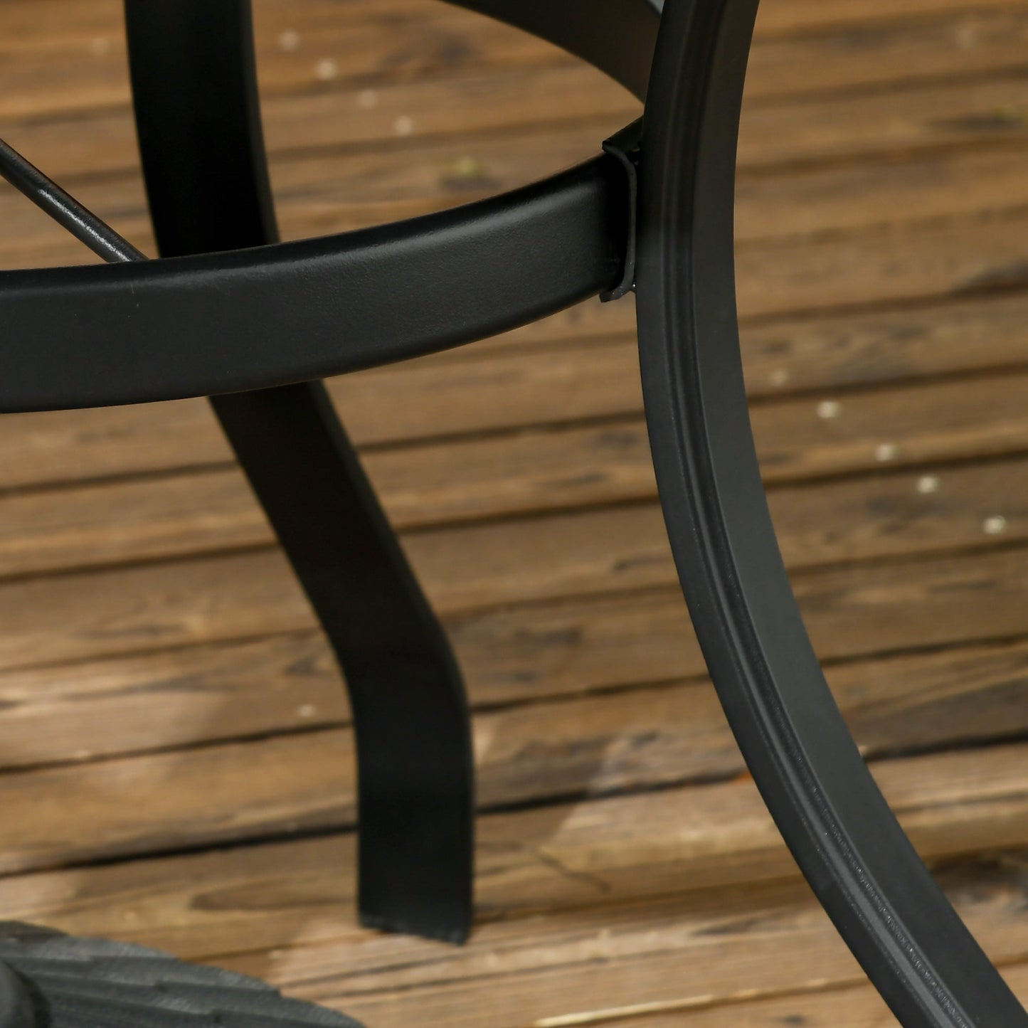 Garden Table with Parasol Hole, Outdoor Dining Garden Table for Four Persons, Round Patio Table with Slatted Metal Top, Black