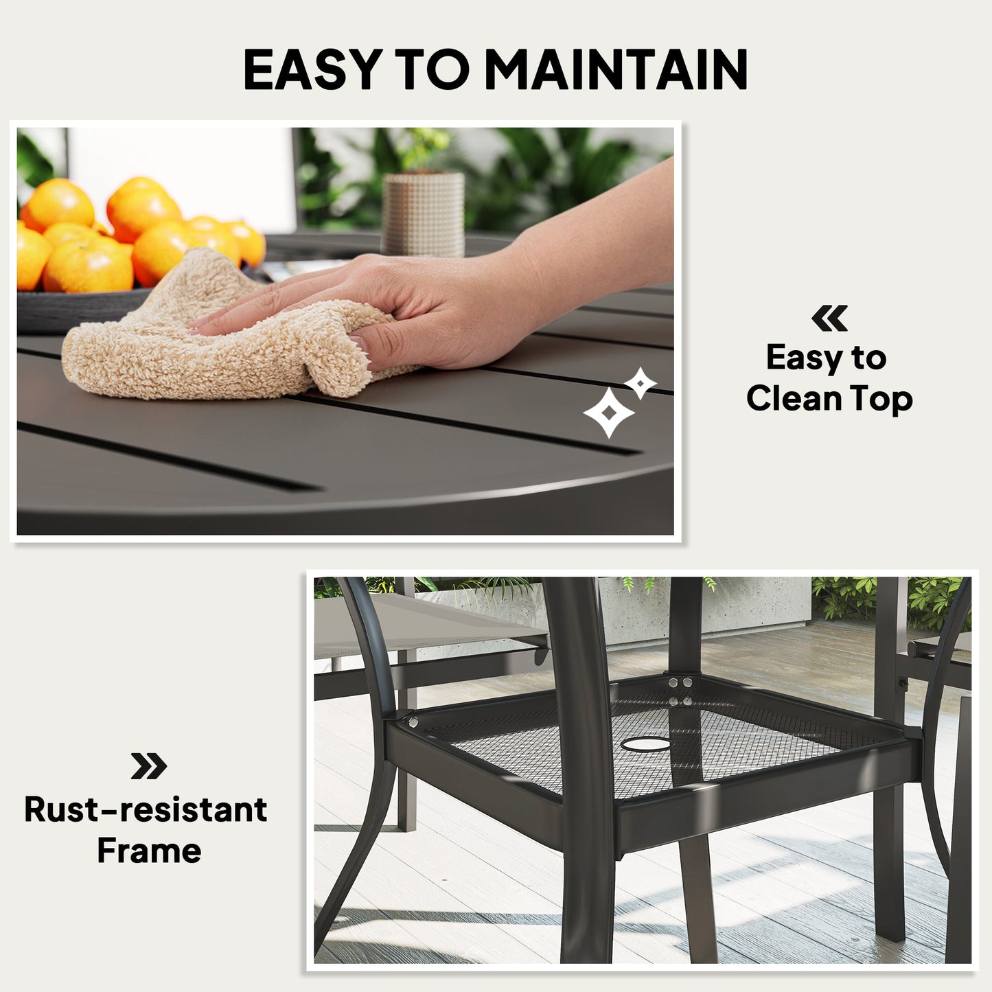 5 Piece Garden Furniture Set, Garden Dining Set with Round Table and 4 Stackable Chairs, Steel Frame, for Outdoor, Patio, Terraces, Dark Grey