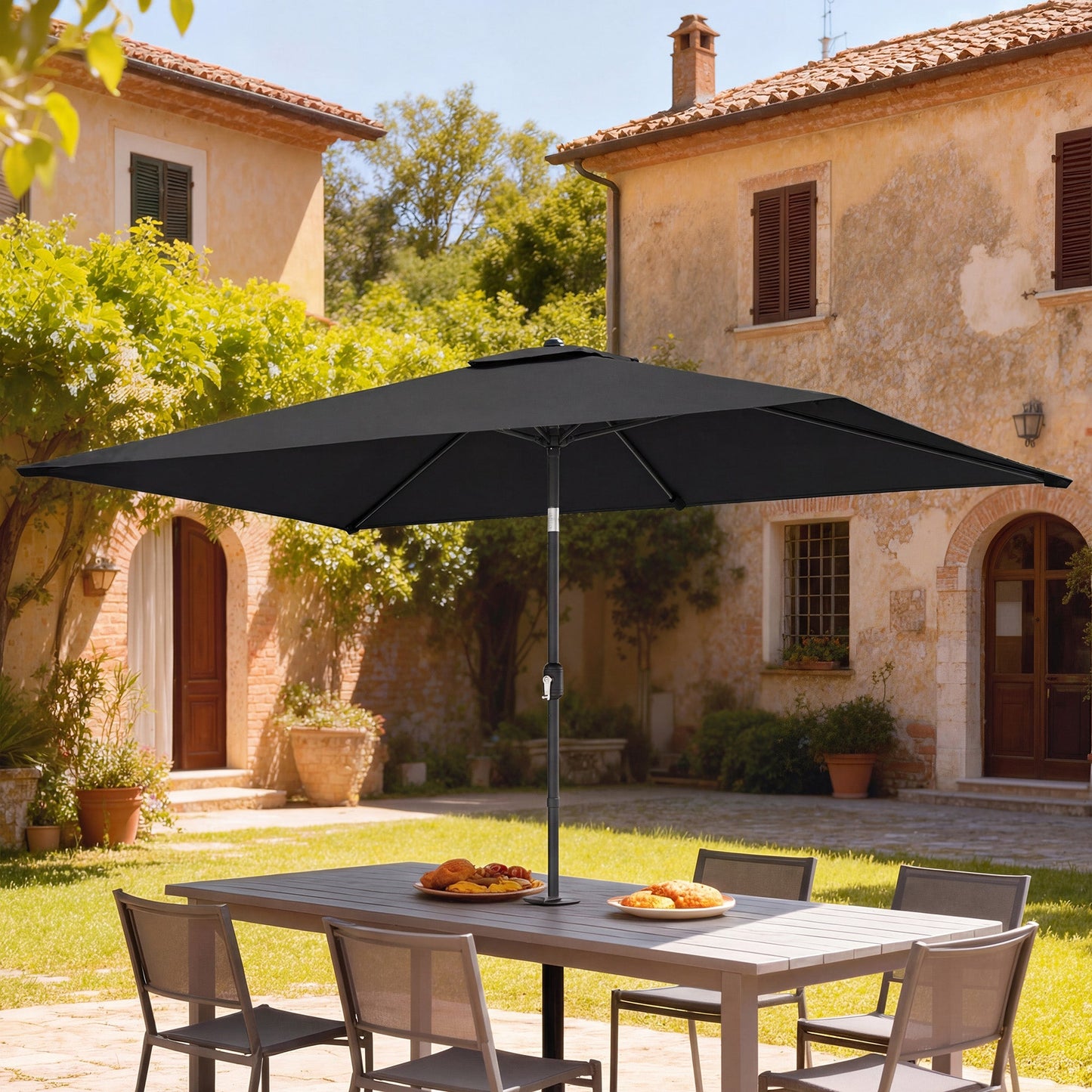 3x2m Garden Parasol, Parasol Umbrella with Crank Handle, Tilt Function, Polyester Canopy, Outdoor Table Umbrella for Patio, Garden, Black