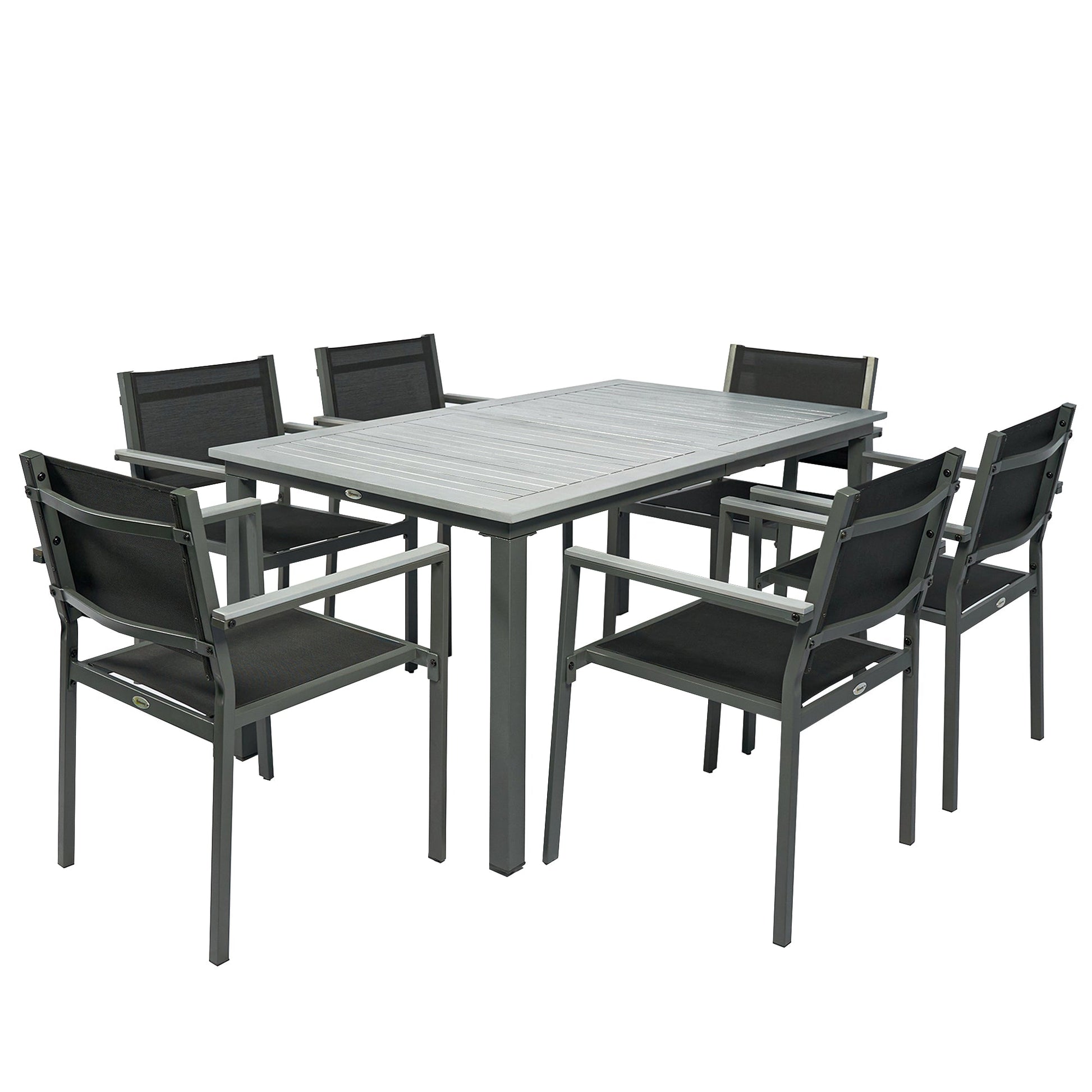 Garden Dining Set with Acacia Wood Table Top, Outdoor Table and Stackable Chairs Set for 6 with Texteline Seat, for Patio, Conservatory, Terrace, Grey