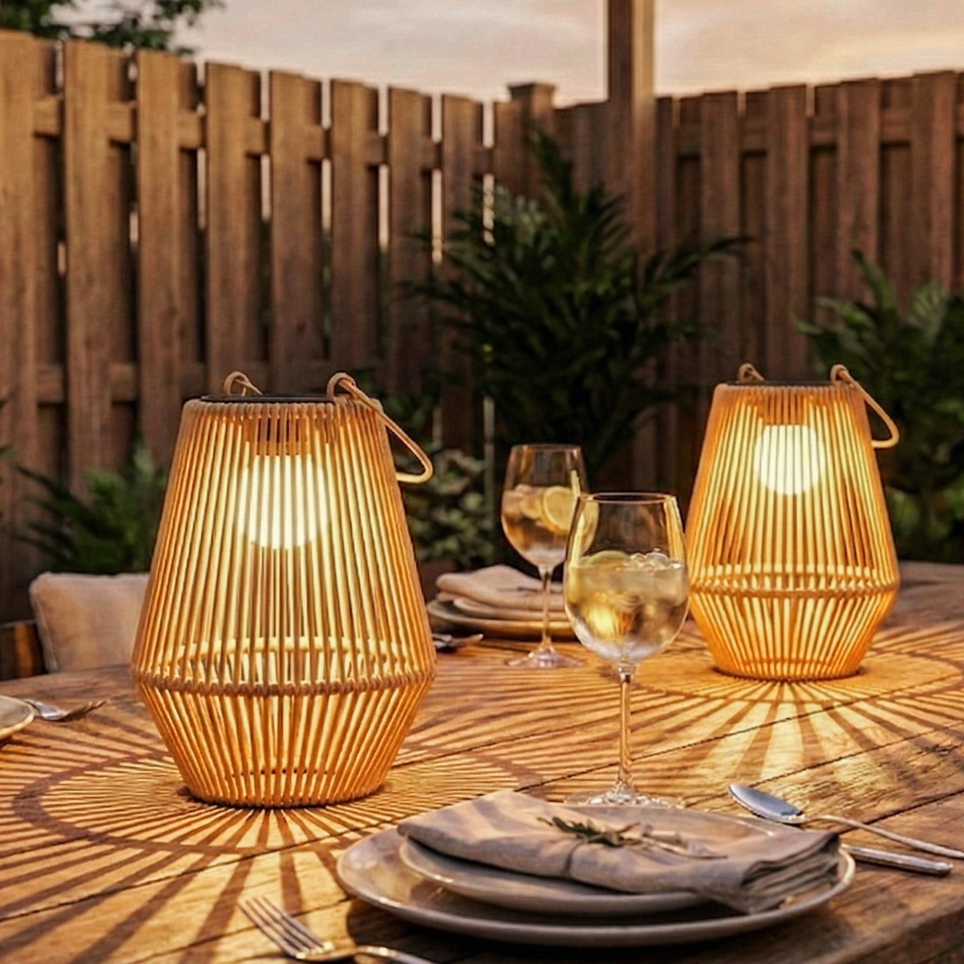 Hanging Solar Lights Outdoor Garden Lanterns, 2 Pack Rattan Solar Lights with Auto On/Off, Decorative Rattan Table Lamp with Handle, IP44 for Patio, Pathway, Terrace, Tree, Brown