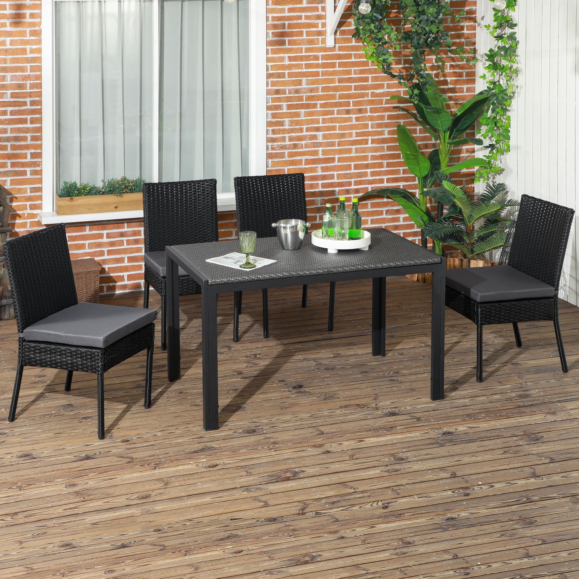 4 Pieces PE Rattan Garden Chairs with Cushion, Patio Wicker Dining Chairs with Backrest for Patio, Deck, Garden, Black