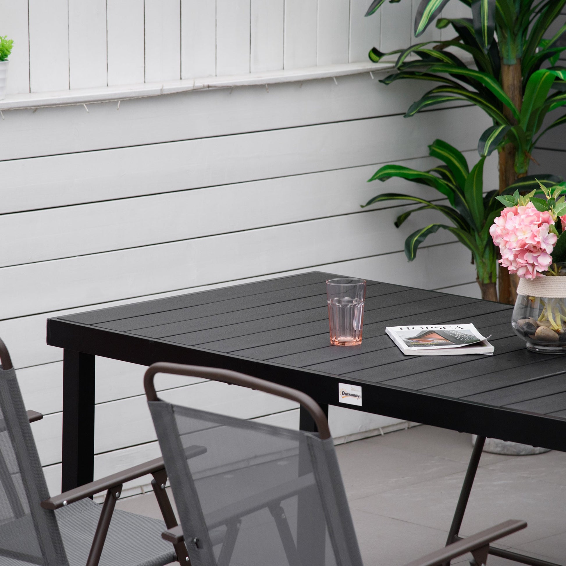 Garden Table for 8 People, Rectangular Aluminium Outdoor Dining Table with All-Weather Faux Wood Top for Garden, Patio, 190 x 90 x 74 cm, Black