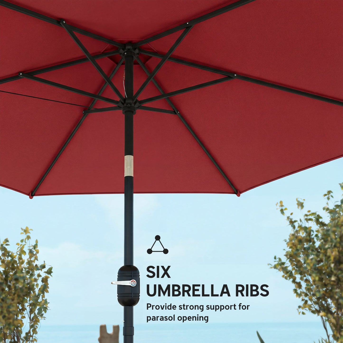 2.6 m Garden Parasol Umbrella with Aluminium Pole, Outdoor Table Market Patio Umbrella Sun Shade with Tilt and Crank, Vent, Wine Red