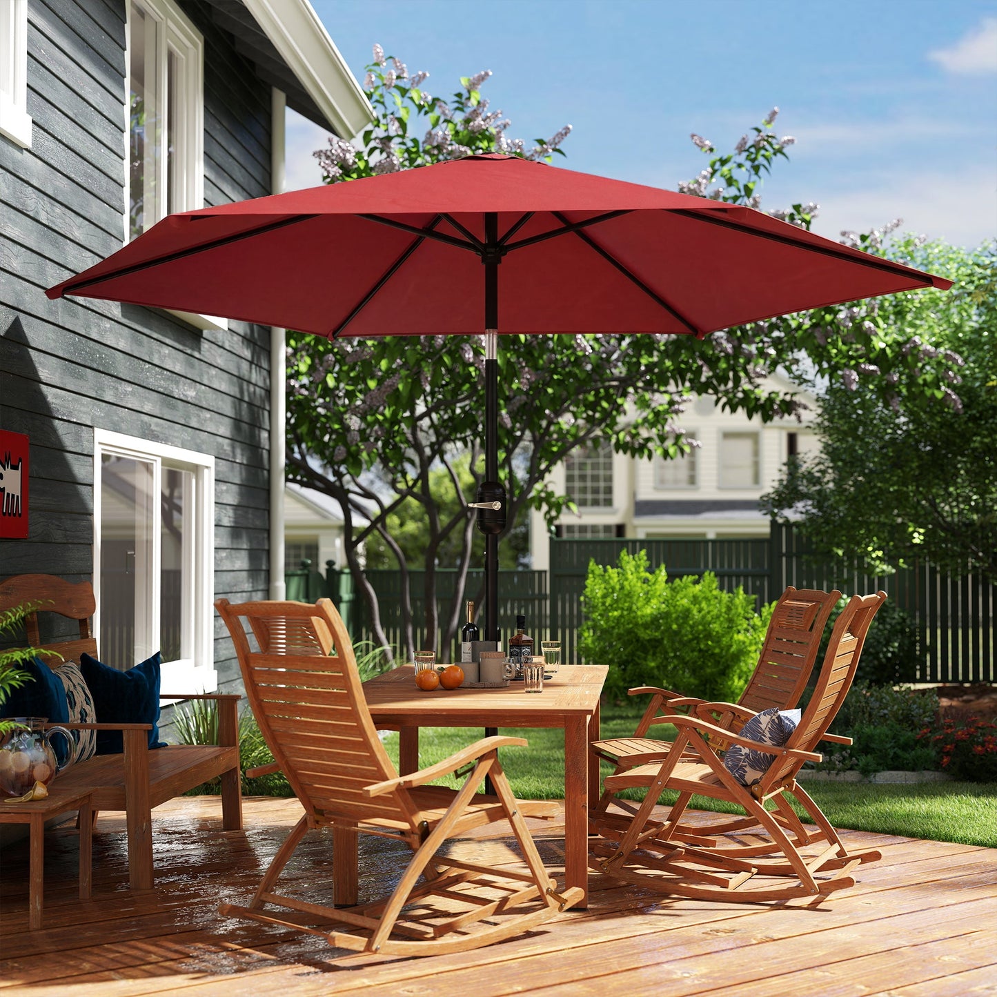 2.6 m Garden Parasol Umbrella with Aluminium Pole, Outdoor Table Market Patio Umbrella Sun Shade with Tilt and Crank, Vent, Wine Red