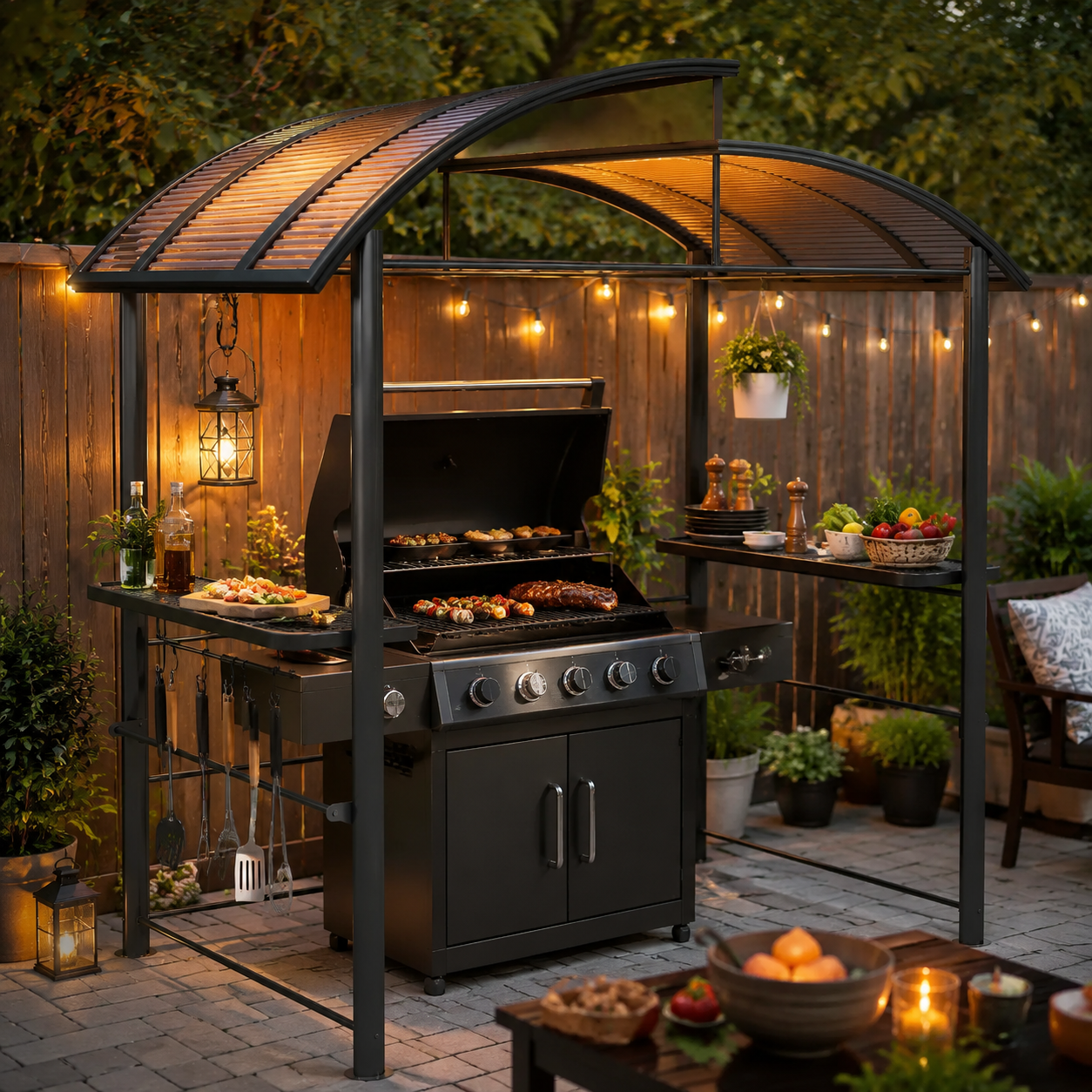 8' x 5' Grill Gazebo Canopy with Side Shelves