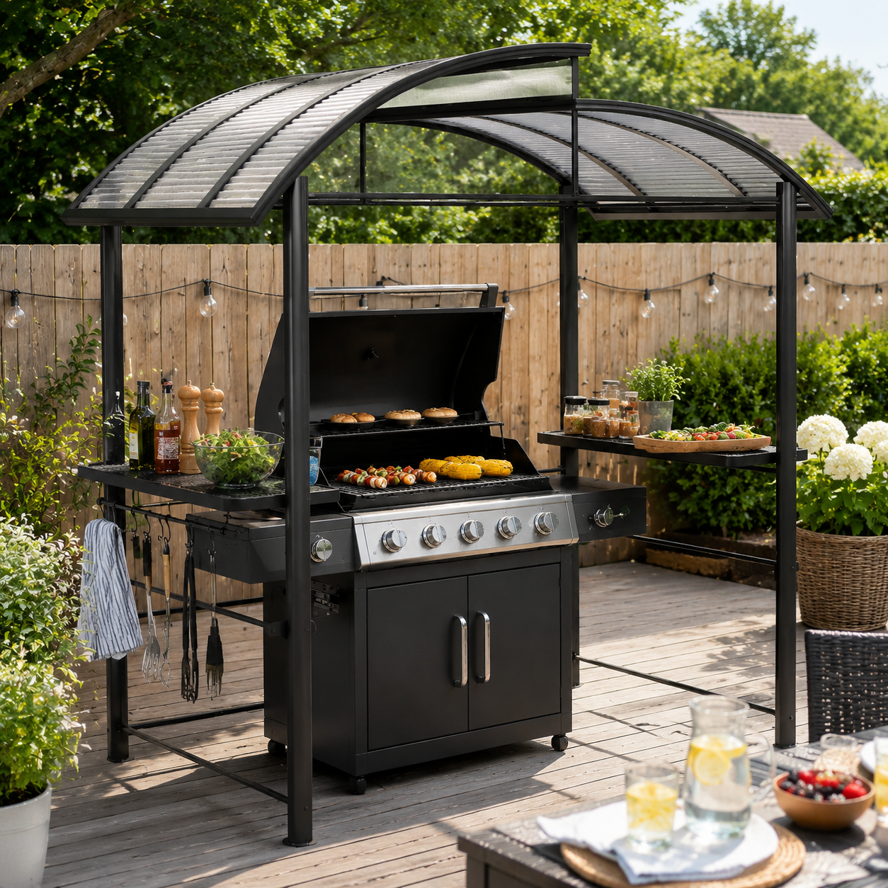 8' x 5' Grill Gazebo Canopy with Side Shelves