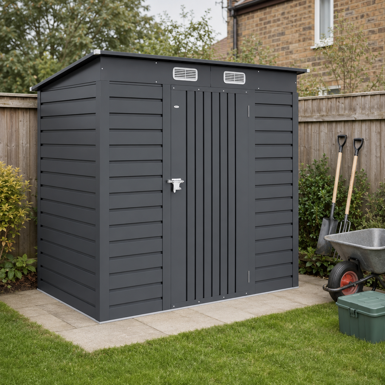 6.3 x 4.3FT Galvanised Metal Tool Storage Shed, Grey