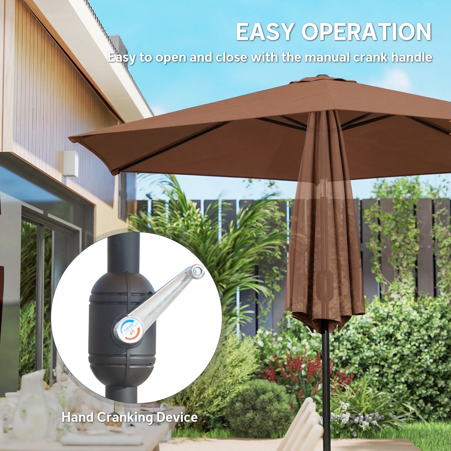 2.6 m Garden Parasol Umbrella with Aluminium Pole, Outdoor Table Market Patio Umbrella Sun Shade with Tilt and Crank, Vent, Coffee