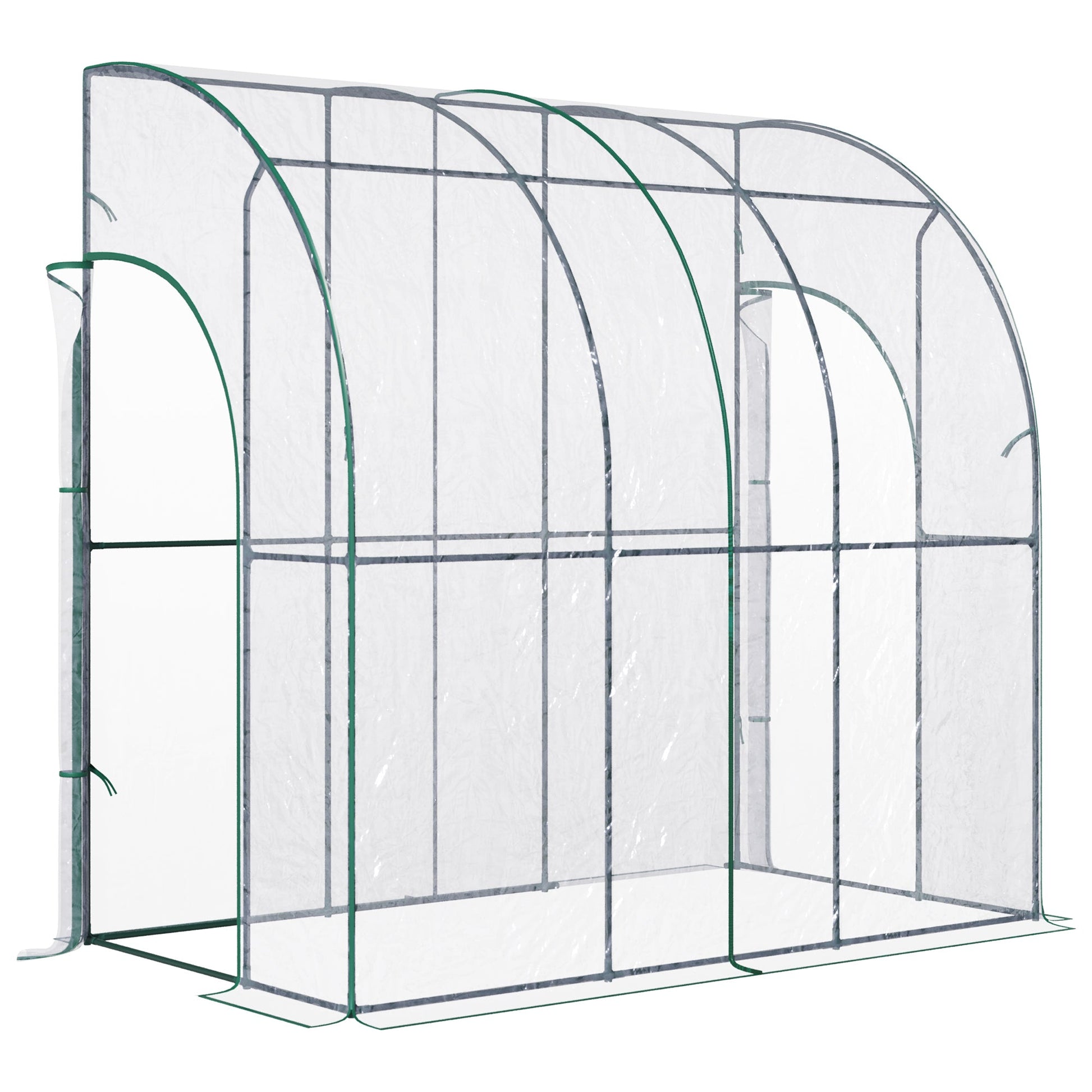 Walk-In Greenhouse, Lean-to Small Greenhouse with Zipped Roll Up Doors, Tomato Greenhouse with Plastic Cover and Sloping Top for Flowers, Vegetables and Herbs, 214cm x 118cm x 212cm, Clear