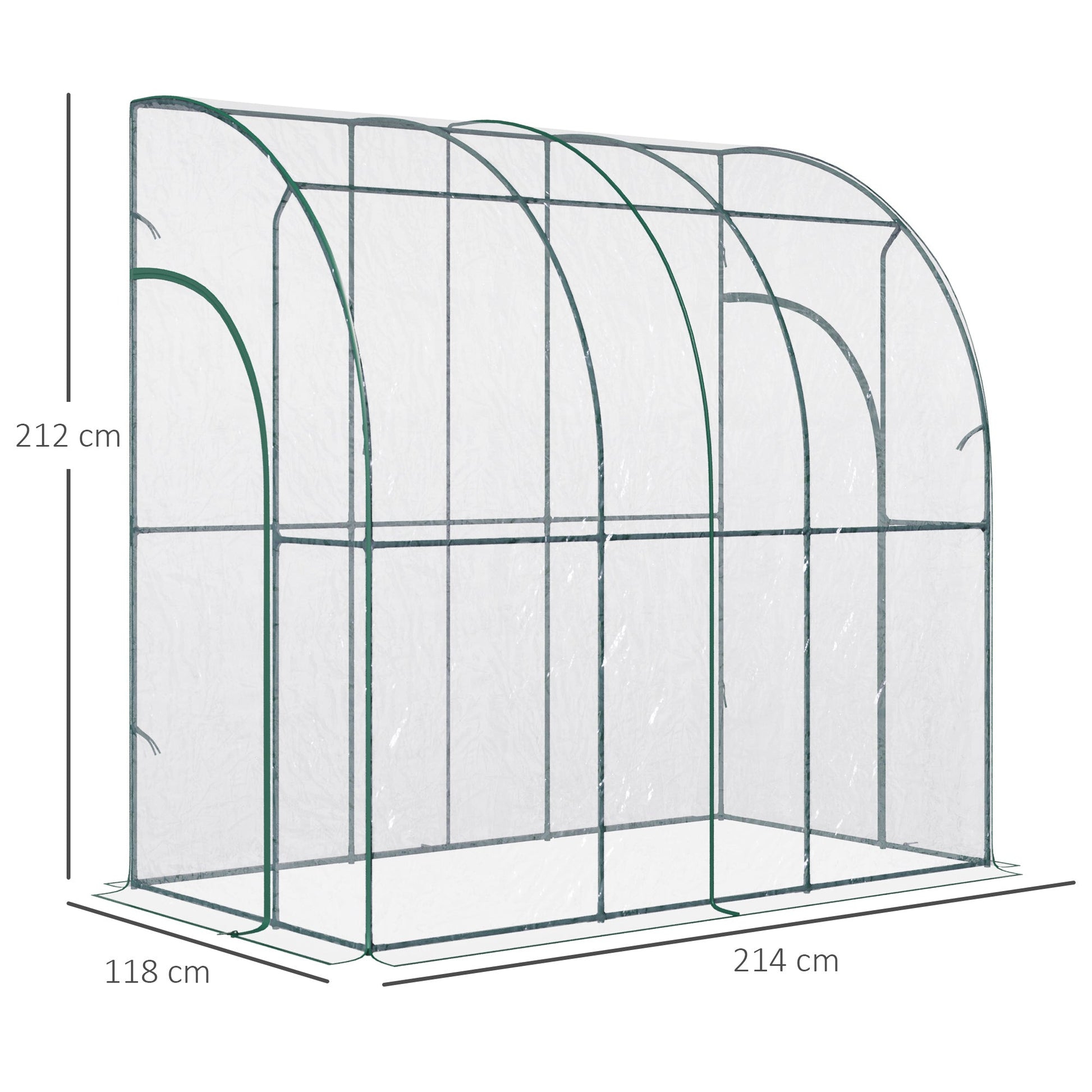 Walk-In Greenhouse, Lean-to Small Greenhouse with Zipped Roll Up Doors, Tomato Greenhouse with Plastic Cover and Sloping Top for Flowers, Vegetables and Herbs, 214cm x 118cm x 212cm, Clear