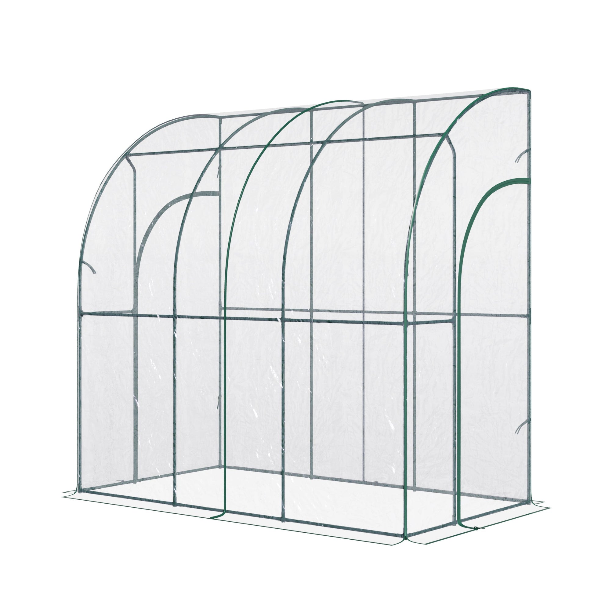 Walk-In Greenhouse, Lean-to Small Greenhouse with Zipped Roll Up Doors, Tomato Greenhouse with Plastic Cover and Sloping Top for Flowers, Vegetables and Herbs, 214cm x 118cm x 212cm, Clear