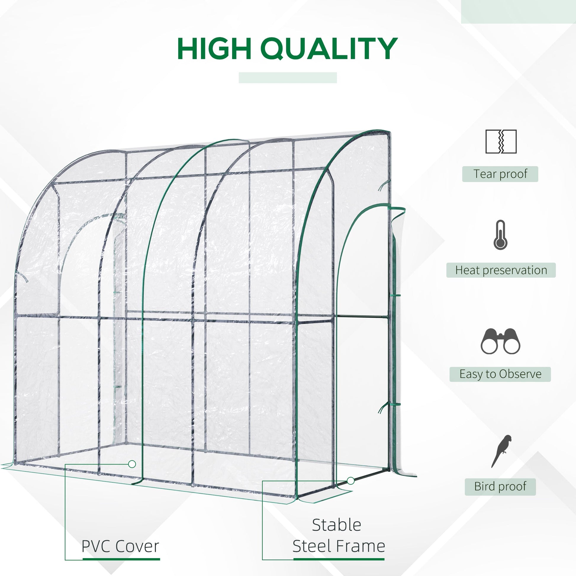 Walk-In Greenhouse, Lean-to Small Greenhouse with Zipped Roll Up Doors, Tomato Greenhouse with Plastic Cover and Sloping Top for Flowers, Vegetables and Herbs, 214cm x 118cm x 212cm, Clear