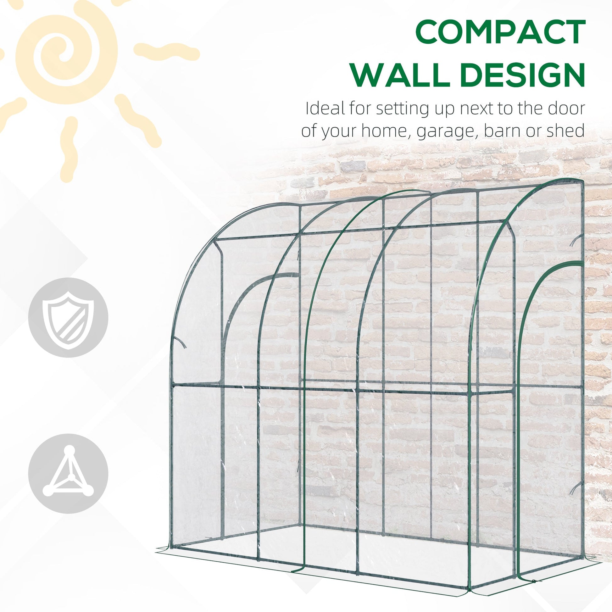 Walk-In Greenhouse, Lean-to Small Greenhouse with Zipped Roll Up Doors, Tomato Greenhouse with Plastic Cover and Sloping Top for Flowers, Vegetables and Herbs, 214cm x 118cm x 212cm, Clear