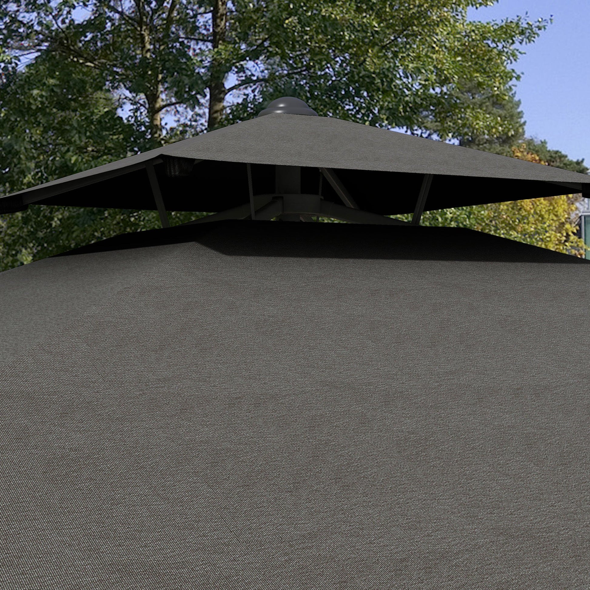 2.5m Cantilever Parasol with Easy Lever, Square Double Top Garden Parasol Umbrella with Ruffles and Cross Base, Overhanging Outdoor Sun Shades, Dark Grey
